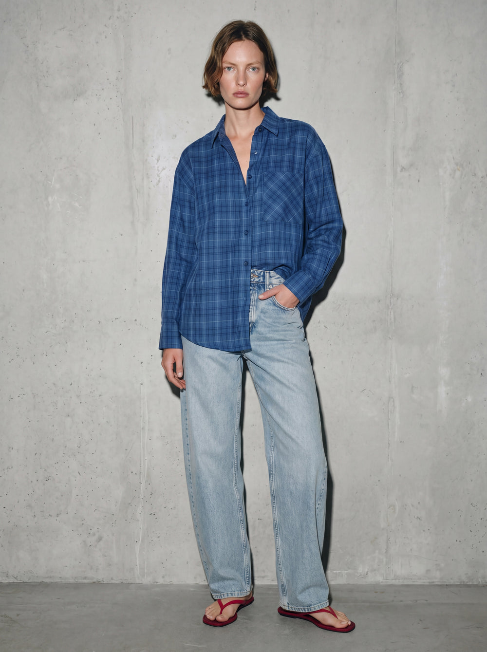 KARELI CEPLI OVERSIZE YUMUSAK GOMLEK