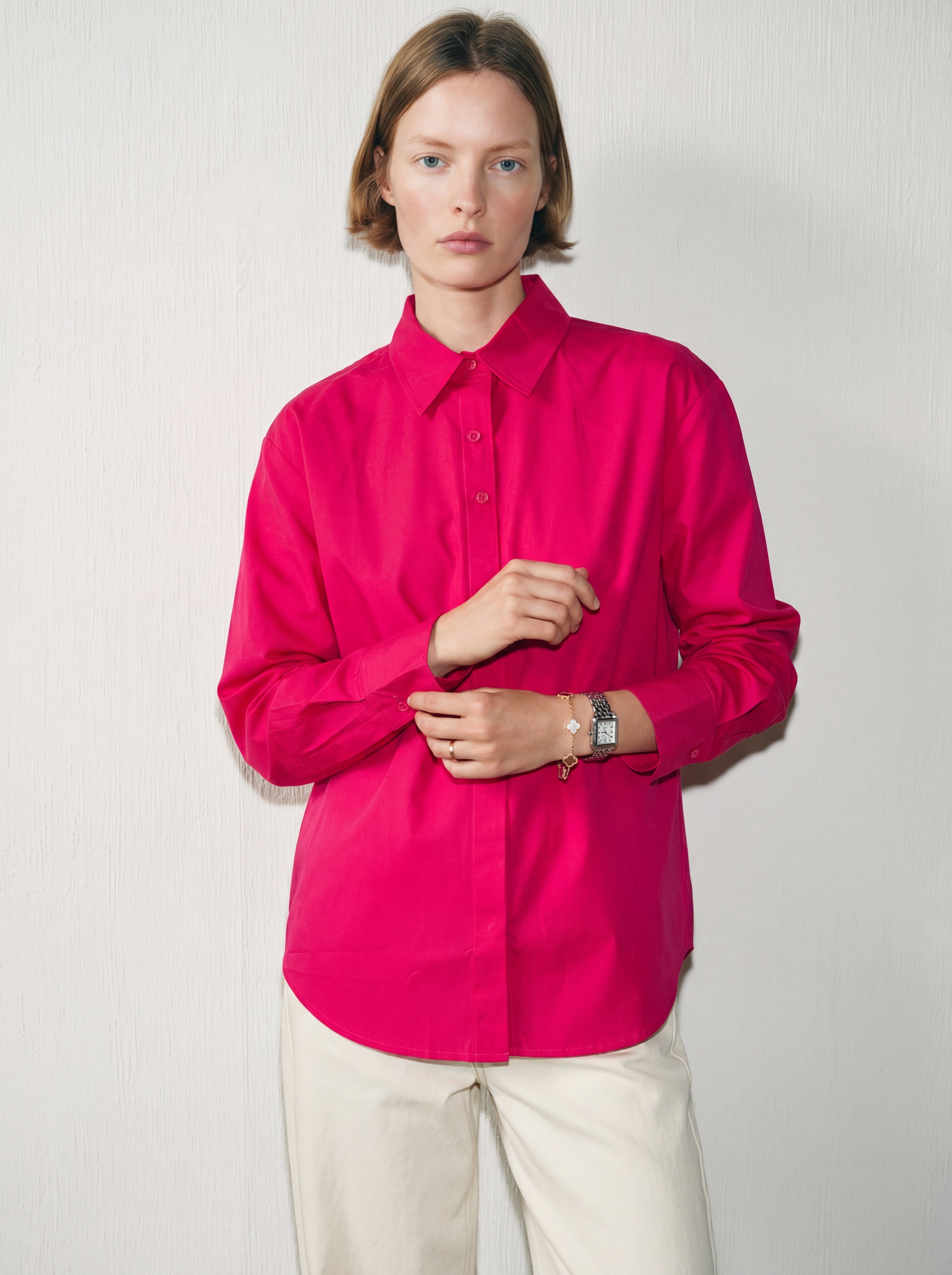 DUGME DETAYLI POPLIN GOMLEK CHERRY