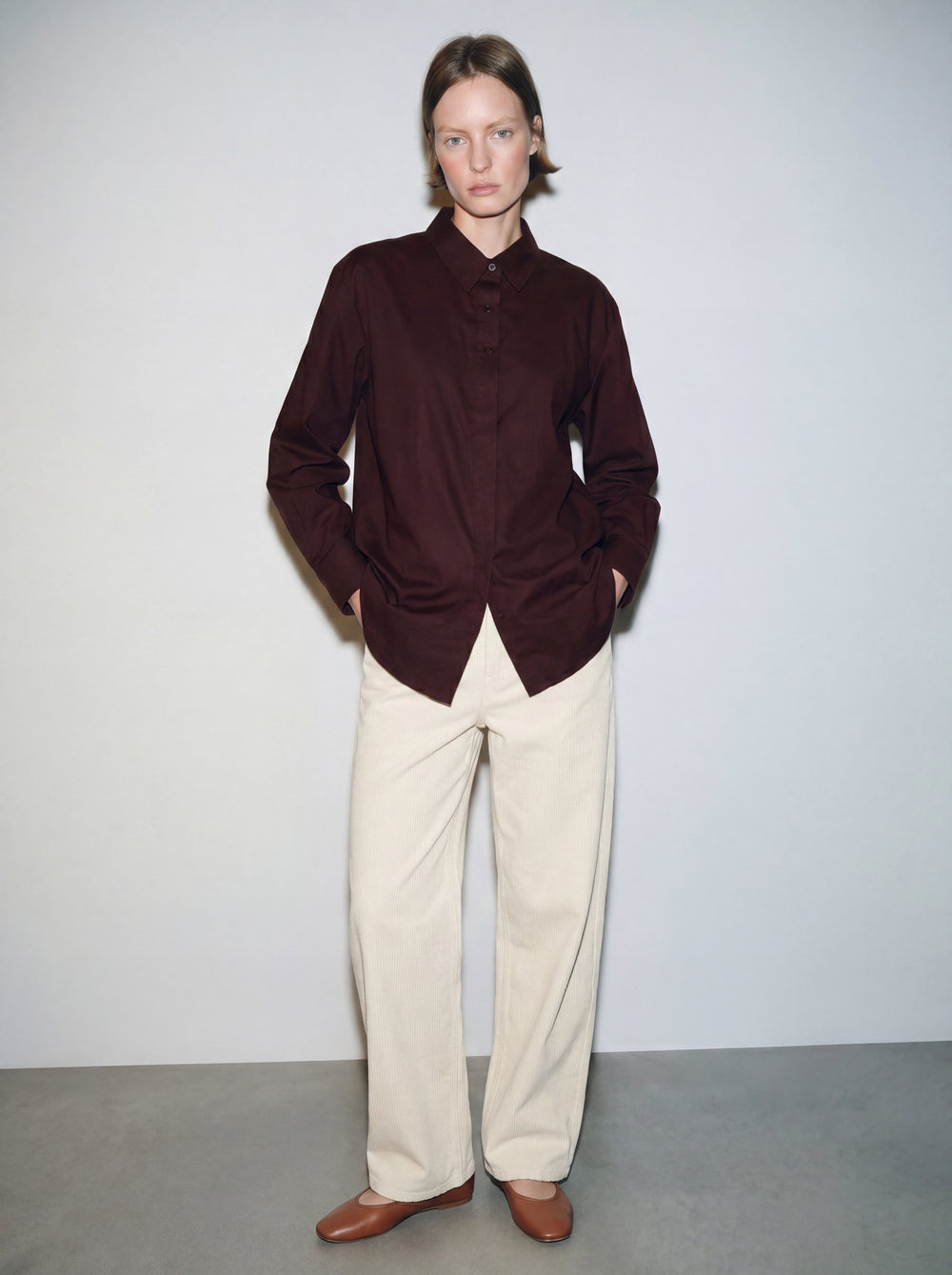 DUGME DETAYLI POPLIN GOMLEK KAHVE