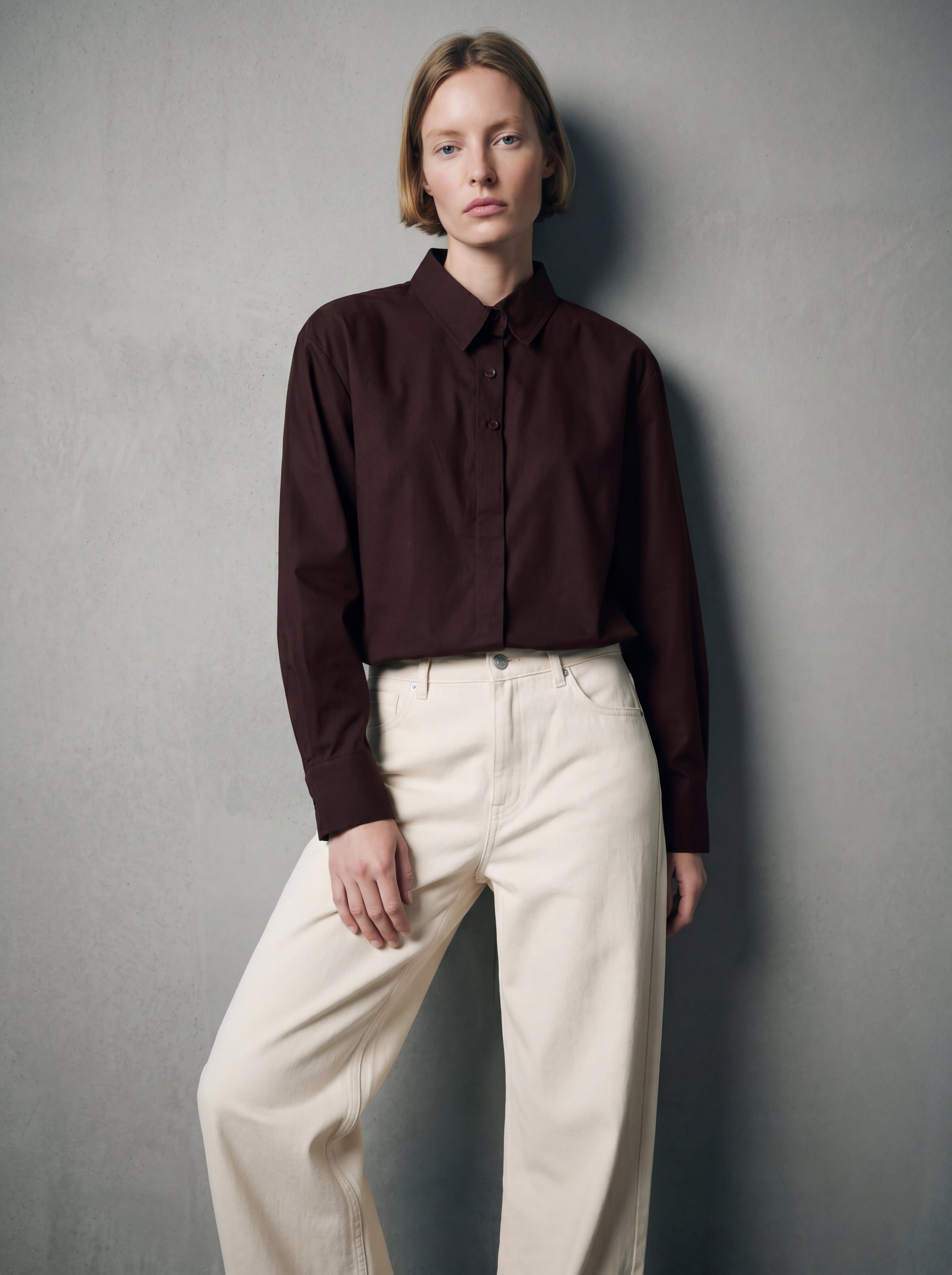 DUGME DETAYLI POPLIN GOMLEK KAHVE