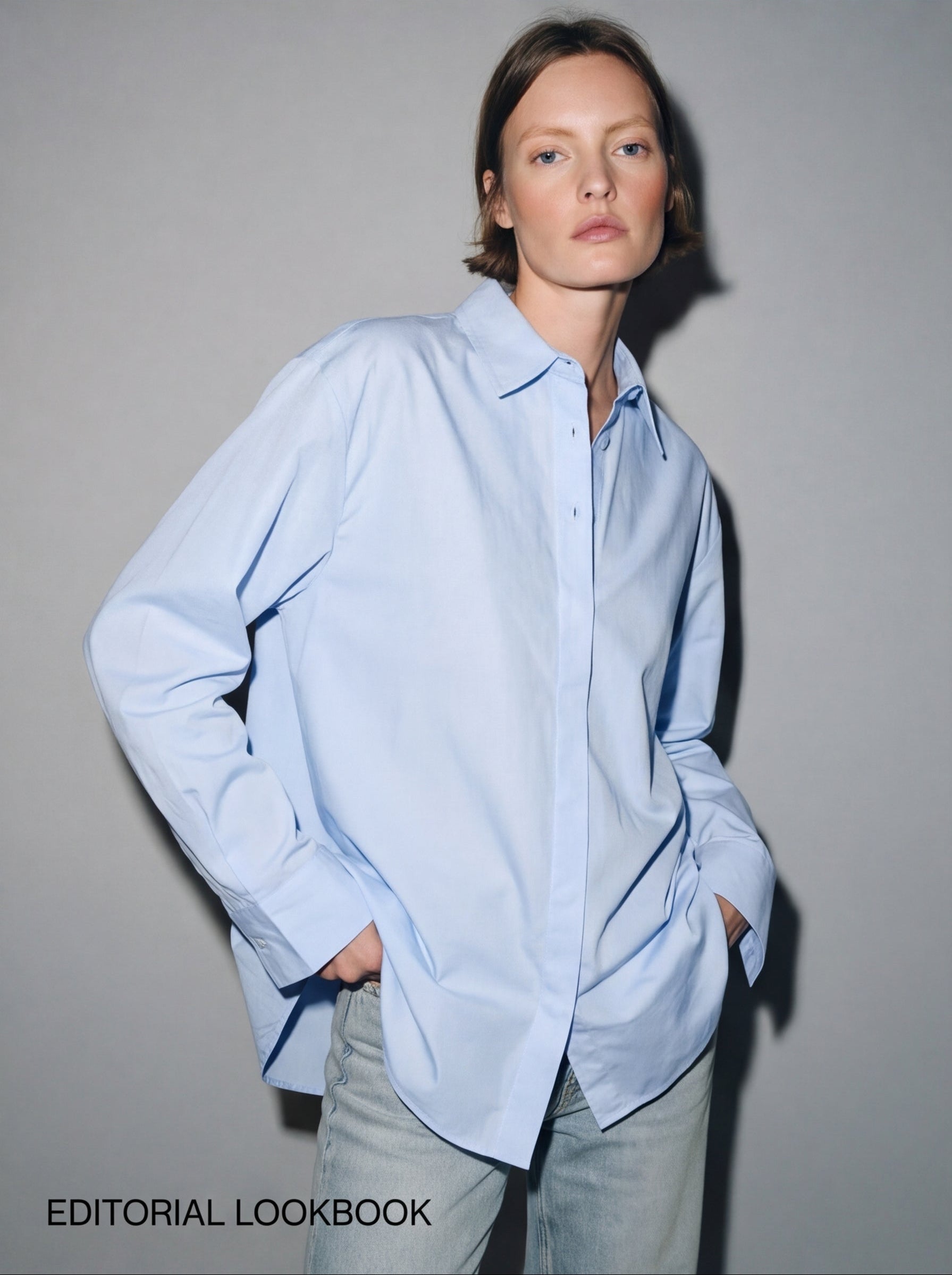 DUGME DETAYLI POPLIN GOMLEK MAVI