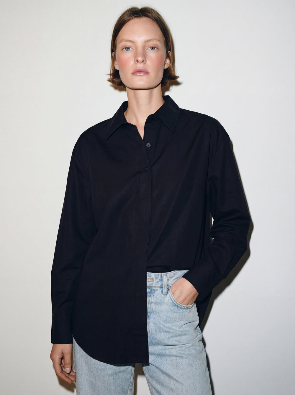 DUGME DETAYLI POPLIN GOMLEK SIYAH