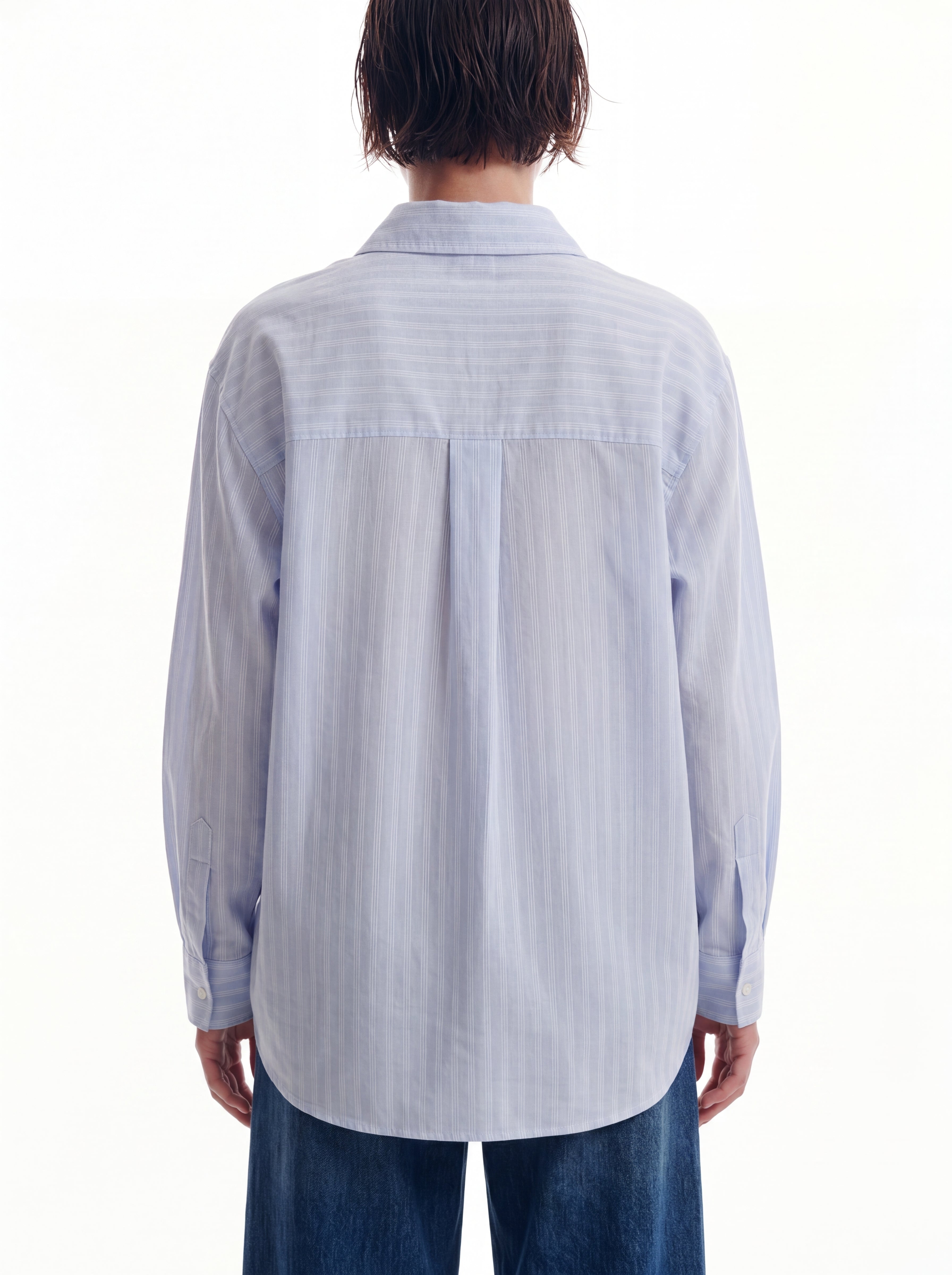 BRITISH POPLIN OVERSIZE CIZGILI GOMLEK MAVI