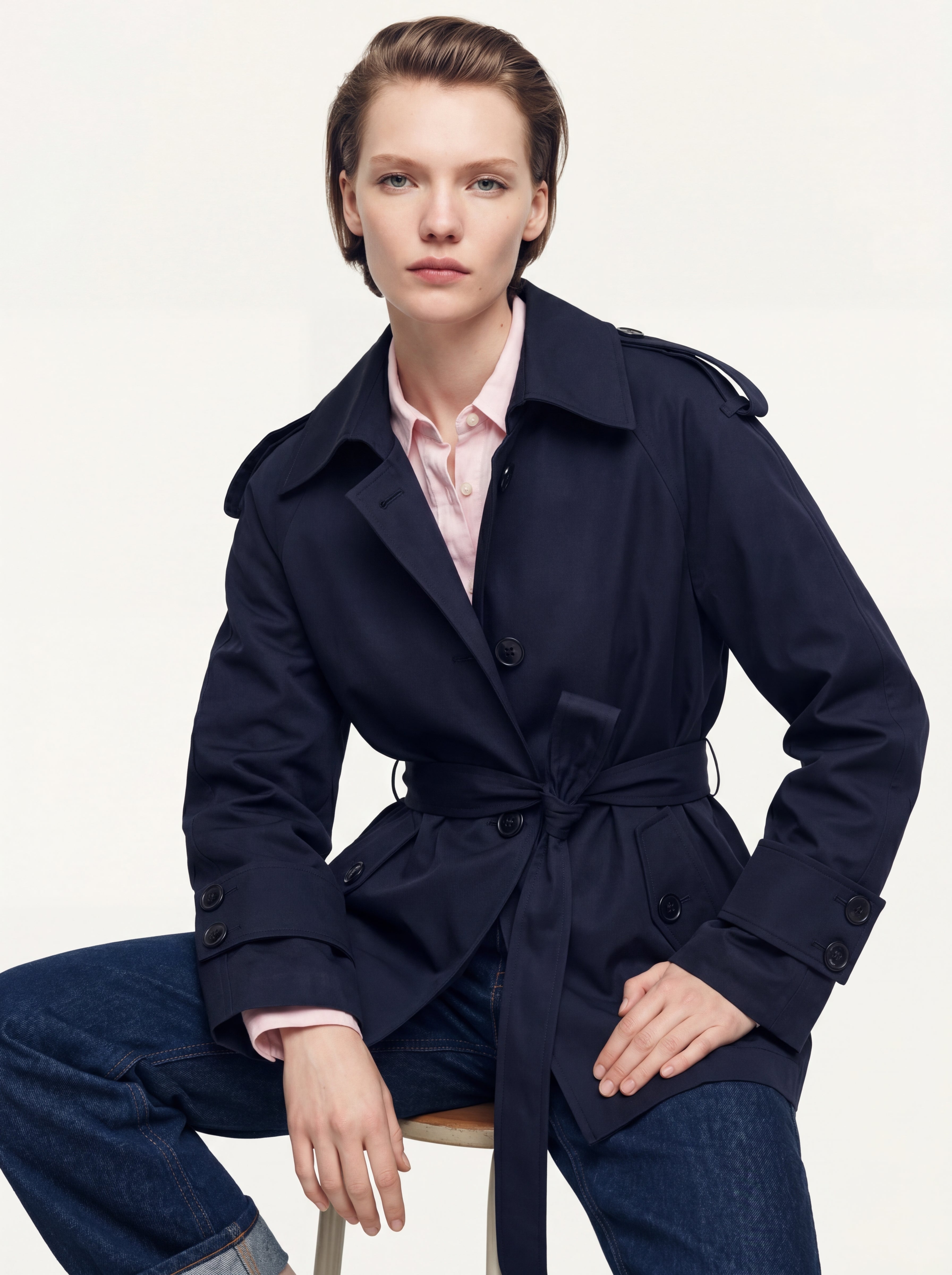 KEMERLI TRENÇKOT LACIVERT