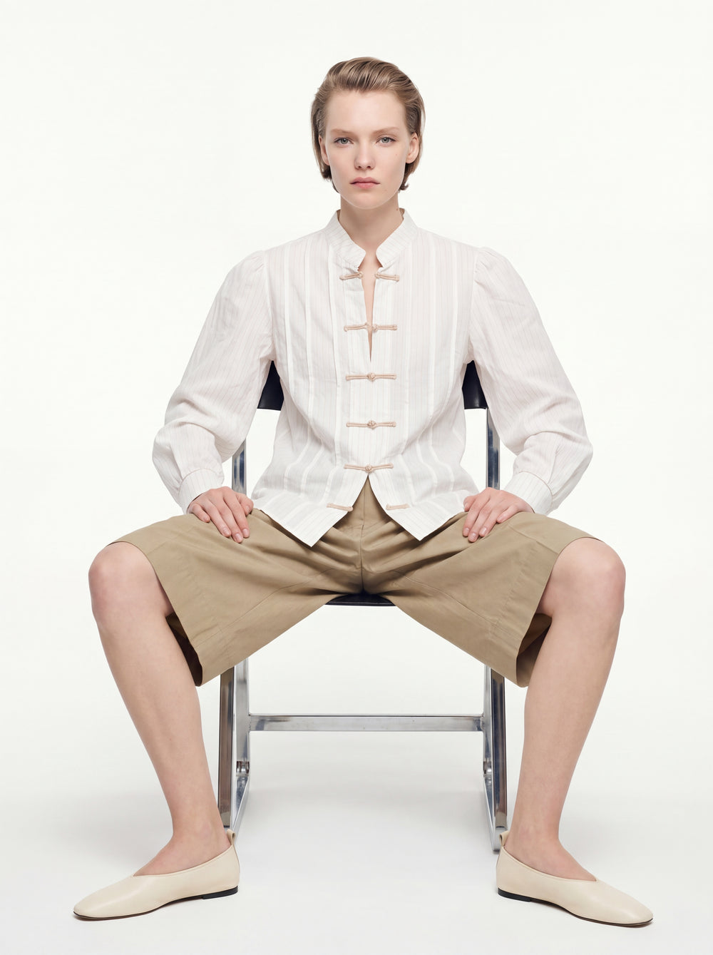 HAKIM YAKA CIZGILI GOMLEK CEKET KREM