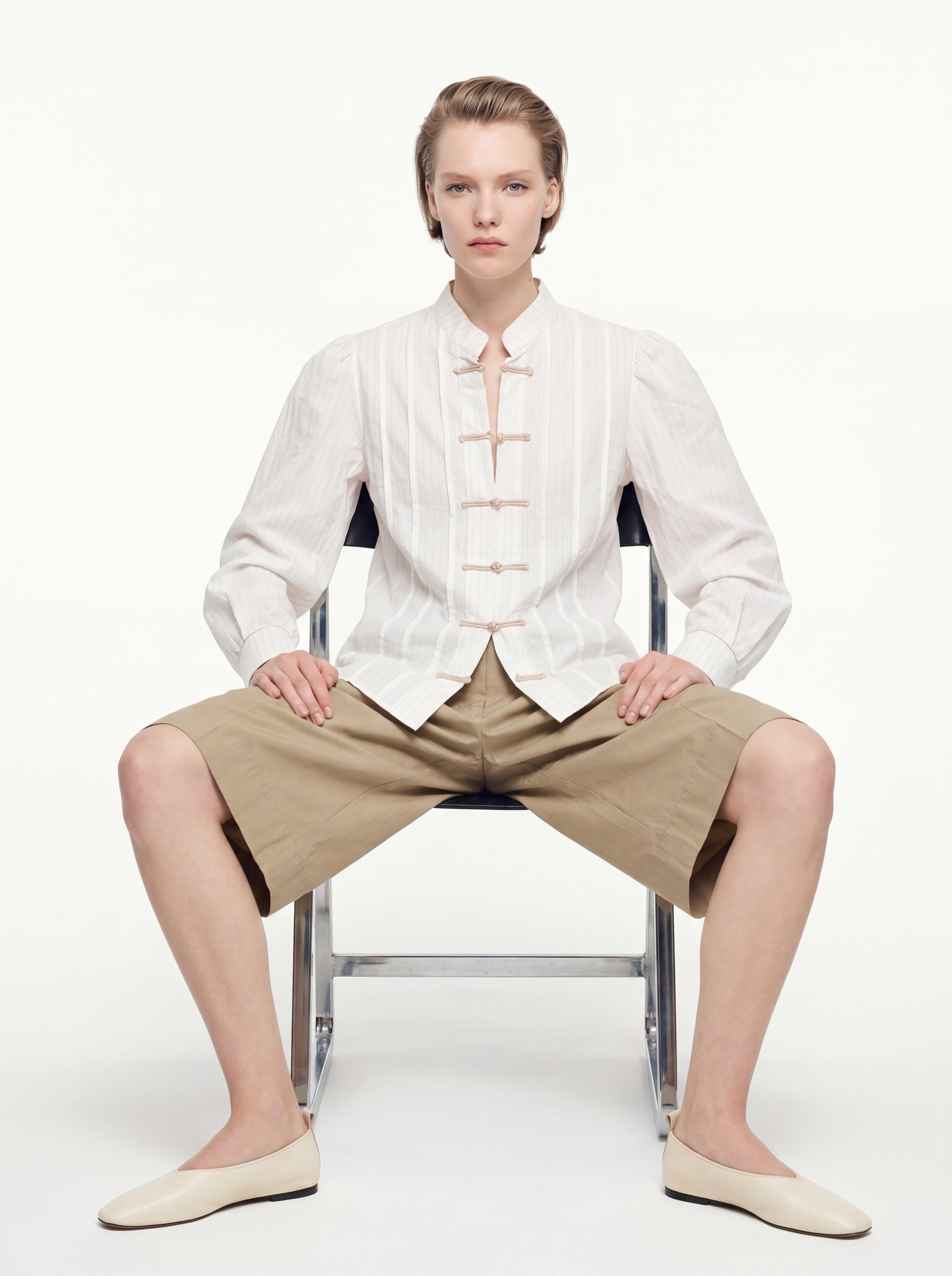 HAKIM YAKA CIZGILI GOMLEK CEKET KREM