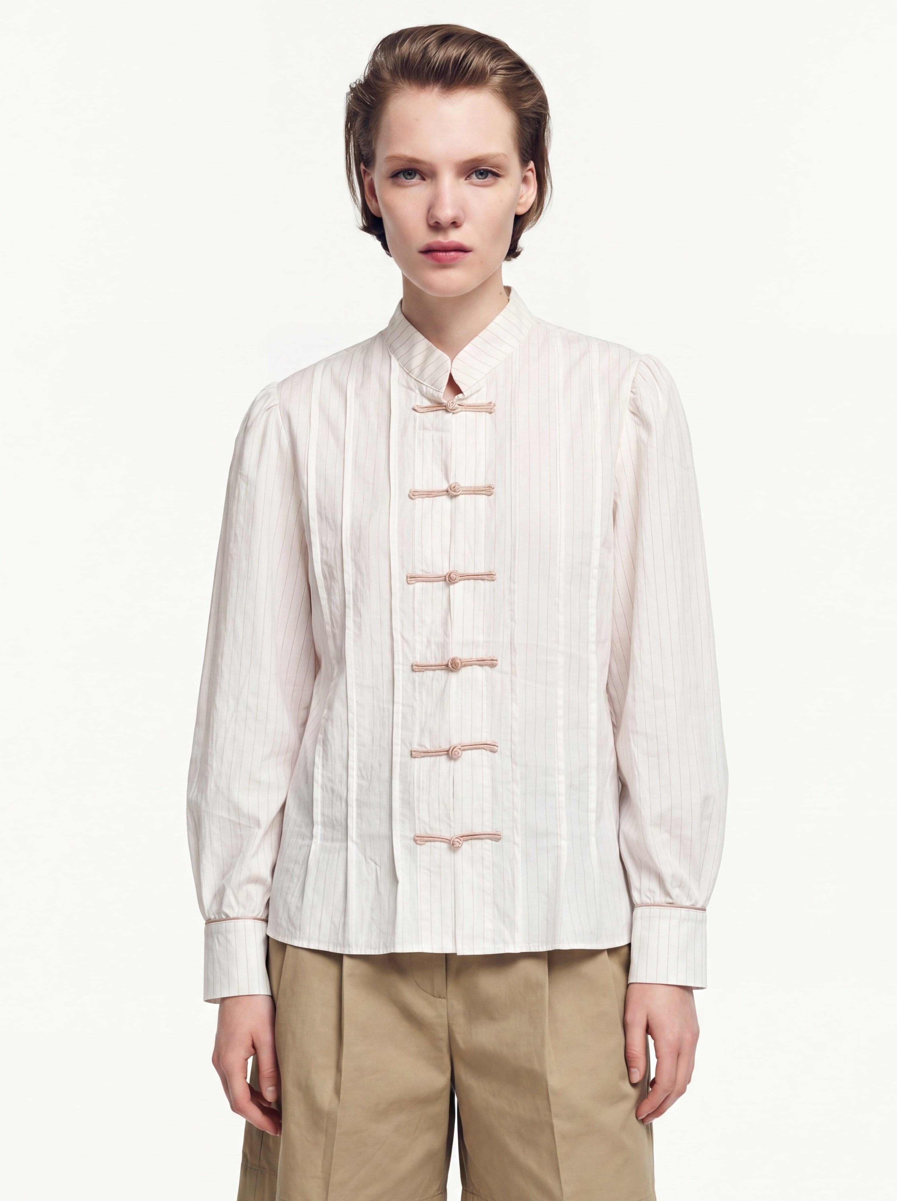 HAKIM YAKA CIZGILI GOMLEK CEKET KREM