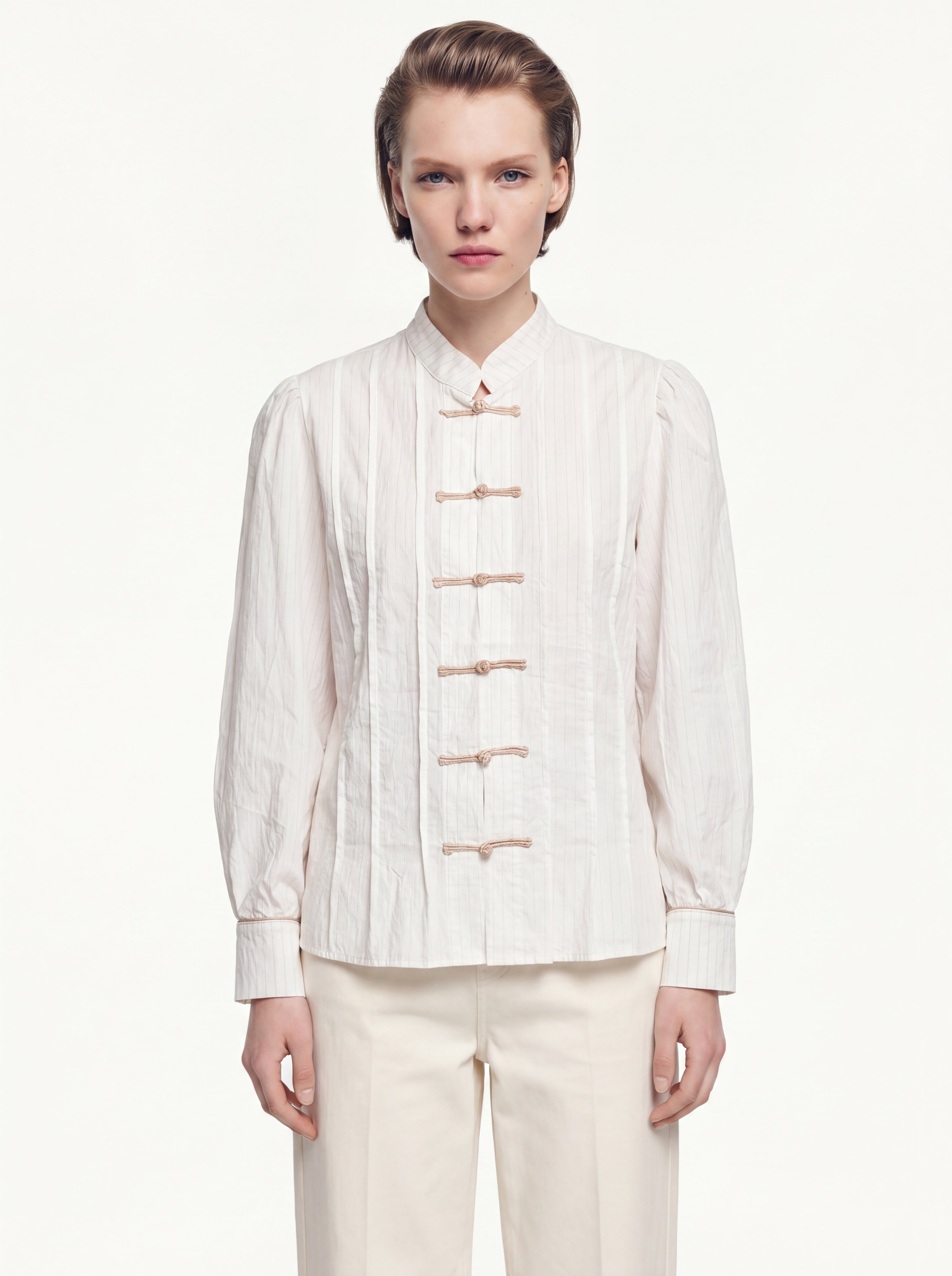 HAKIM YAKA CIZGILI GOMLEK CEKET KREM