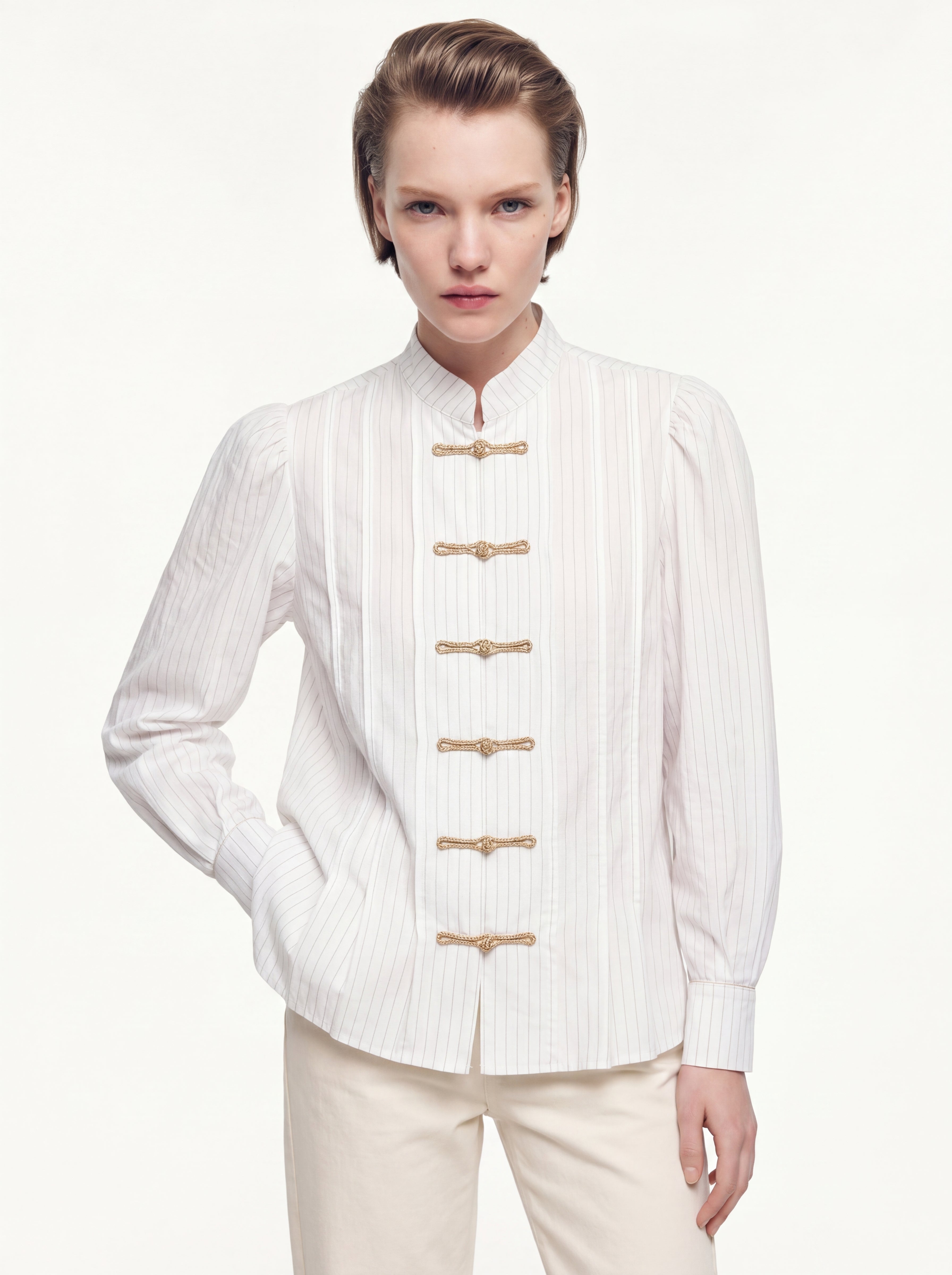 HAKIM YAKA CIZGILI GOMLEK CEKET KREM