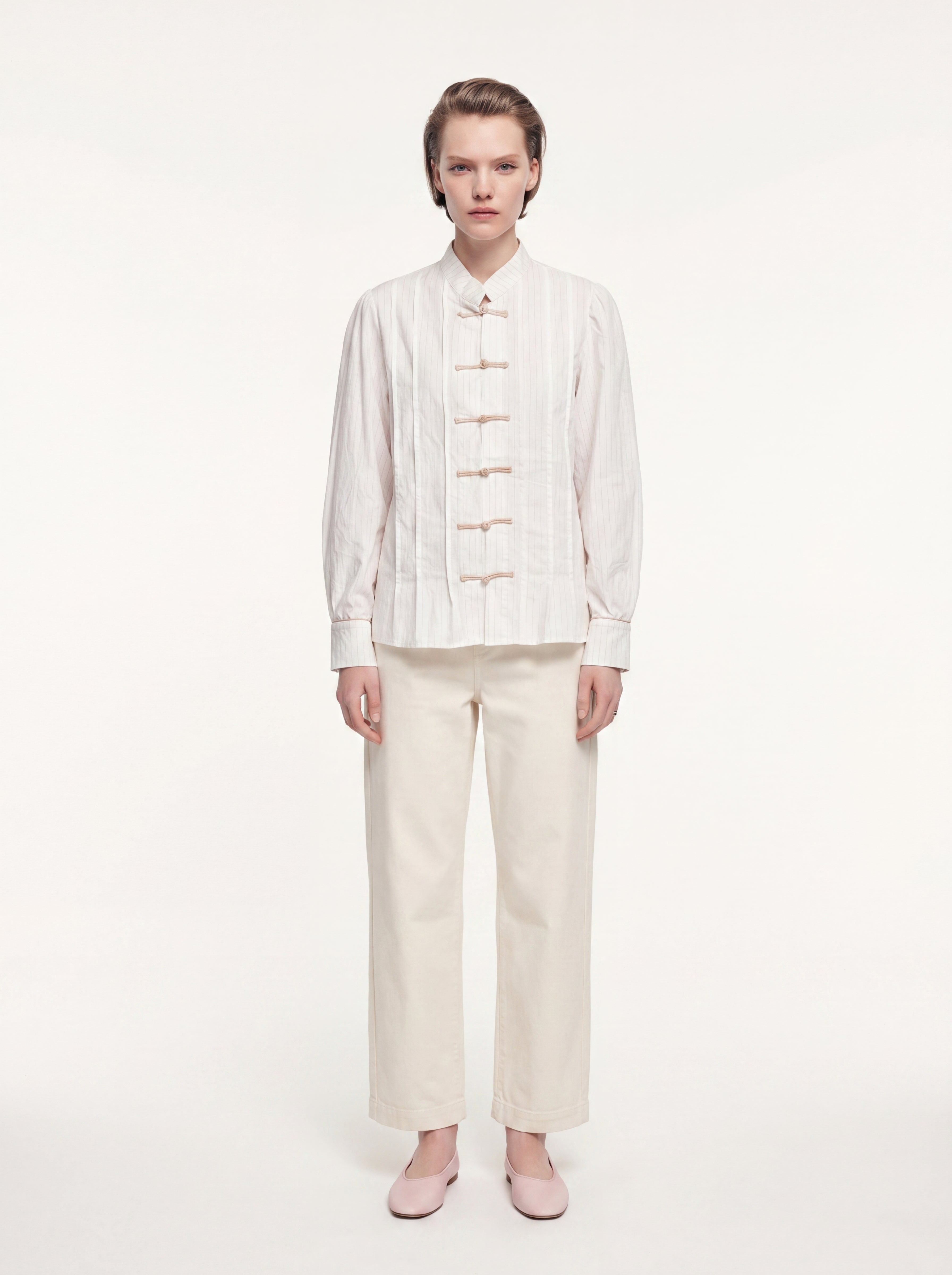 HAKIM YAKA CIZGILI GOMLEK CEKET KREM