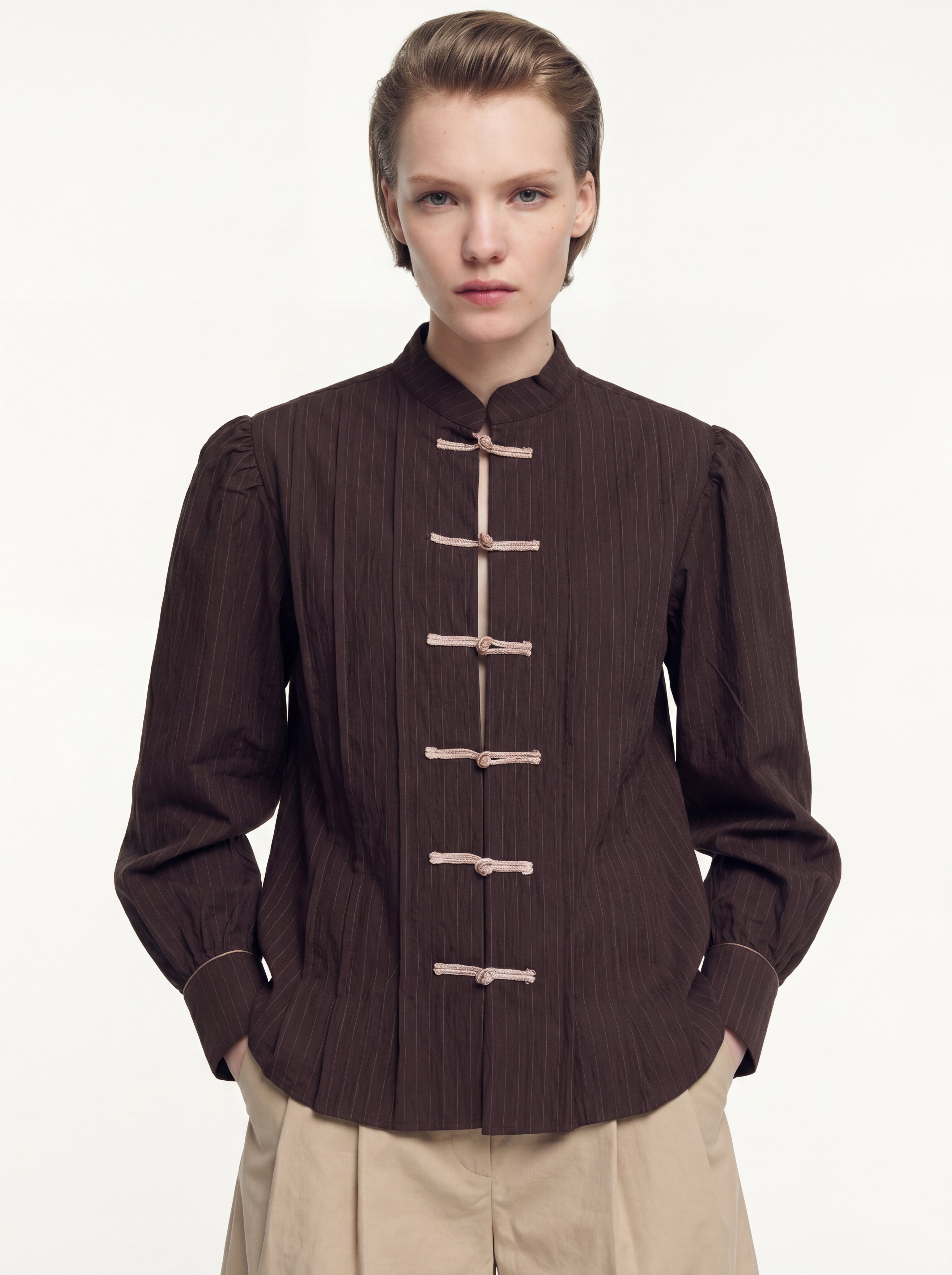 HAKIM YAKA CIZGILI GOMLEK CEKET KAHVE