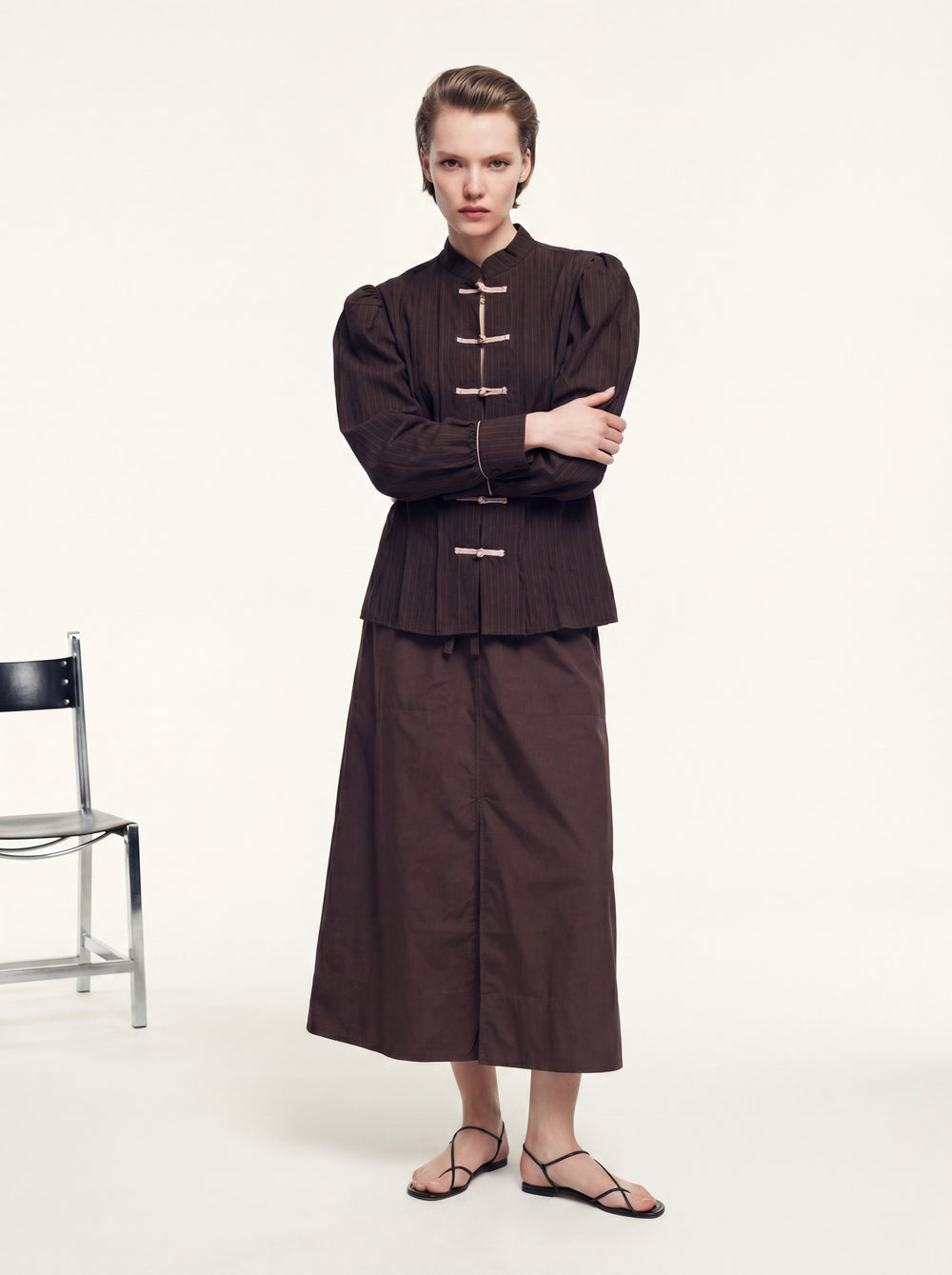 HAKIM YAKA CIZGILI GOMLEK CEKET KAHVE