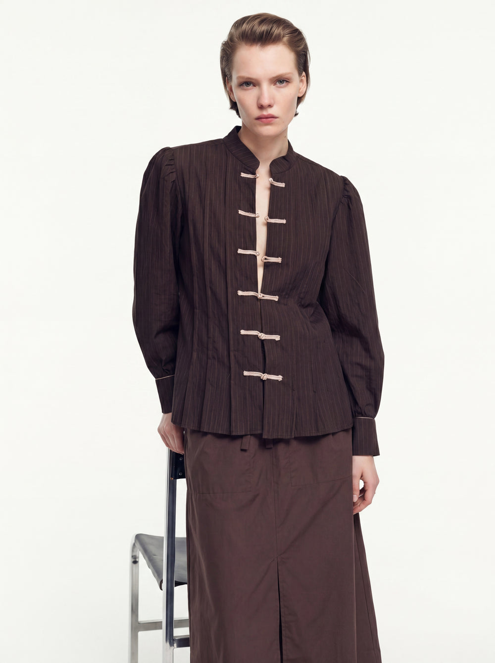 HAKIM YAKA CIZGILI GOMLEK CEKET KAHVE