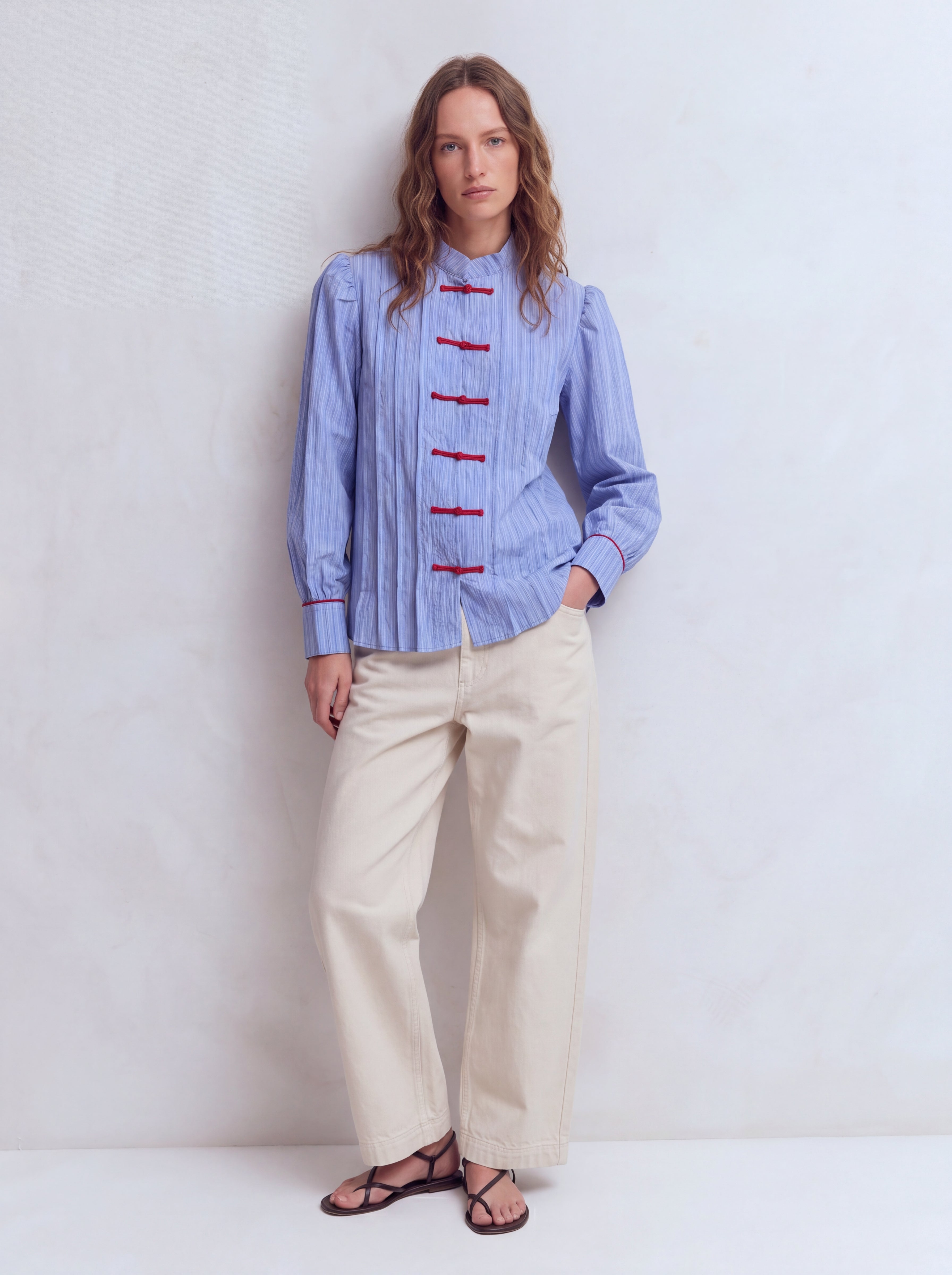 HAKIM YAKA CIZGILI GOMLEK CEKET MAVI