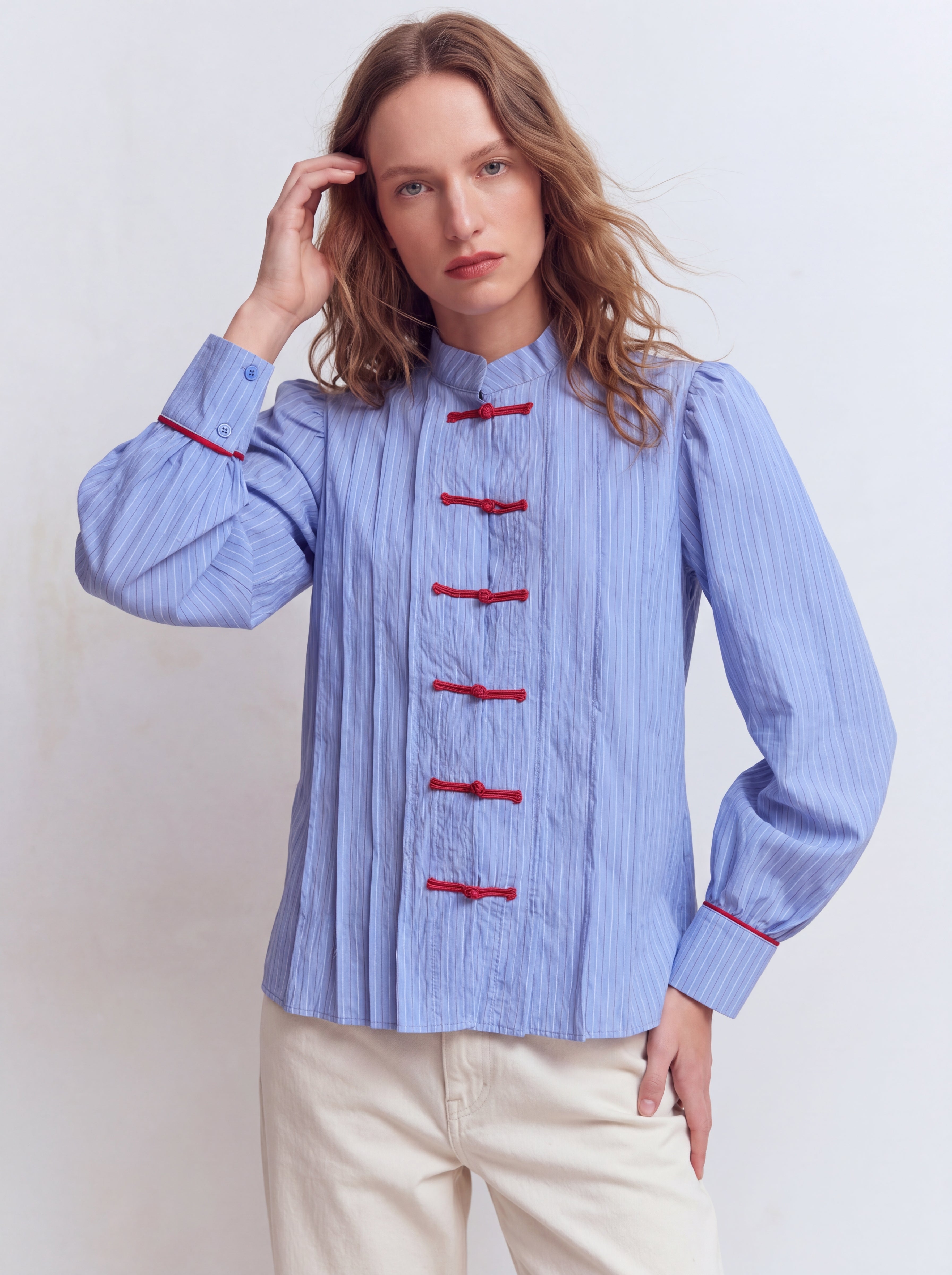 HAKIM YAKA CIZGILI GOMLEK CEKET MAVI