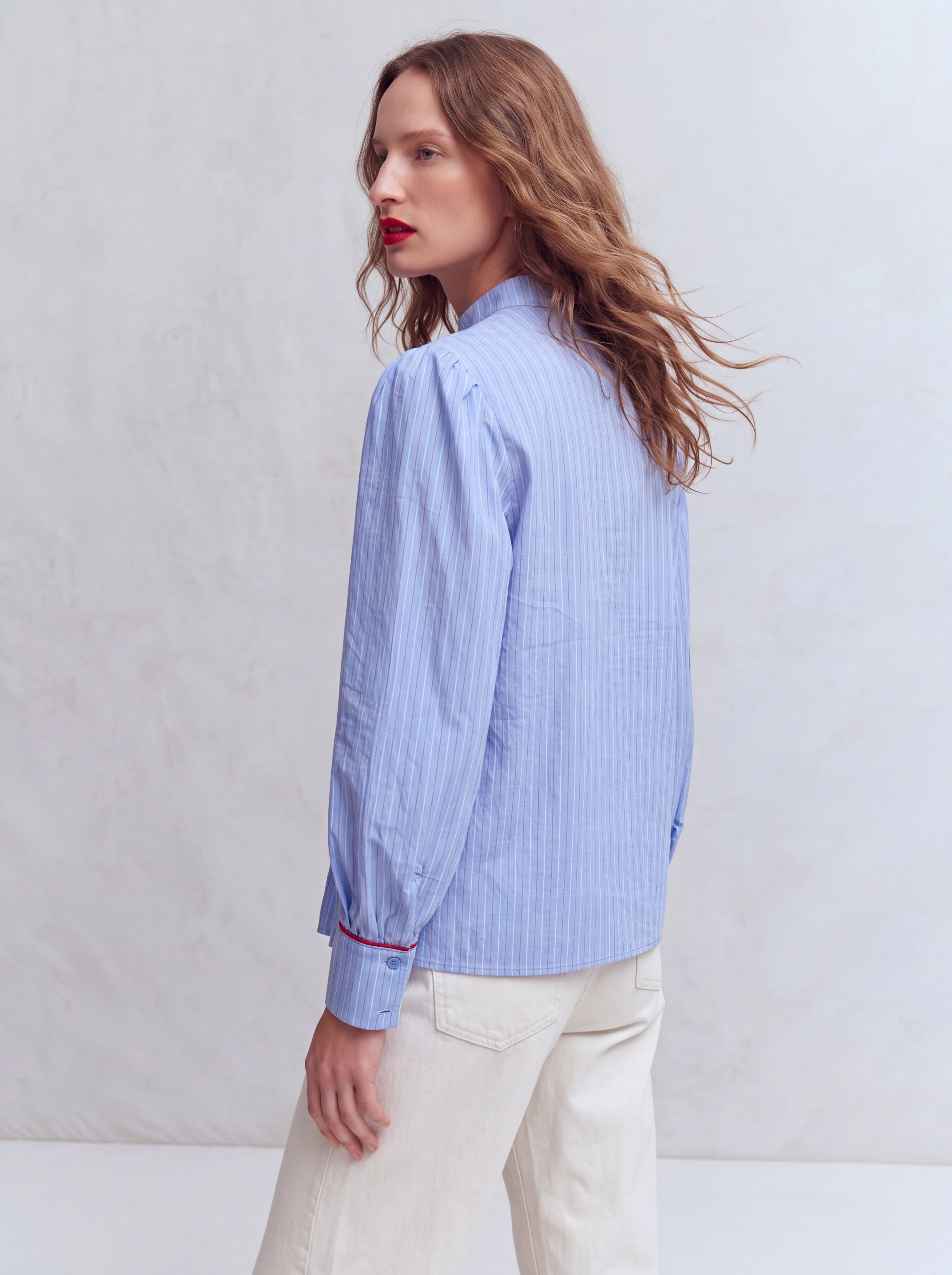 HAKIM YAKA CIZGILI GOMLEK CEKET MAVI