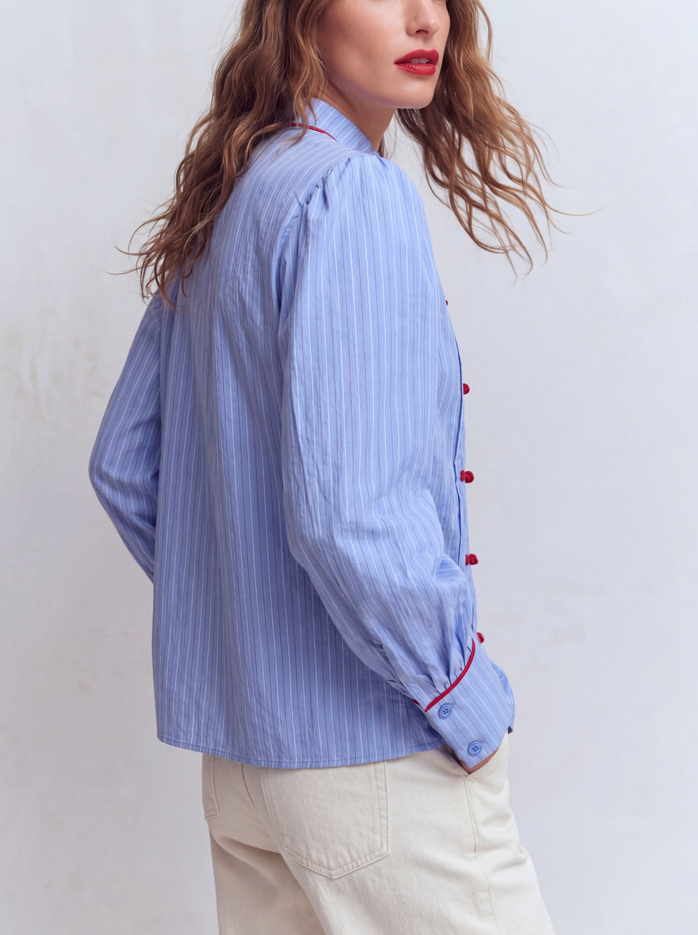 HAKIM YAKA CIZGILI GOMLEK CEKET MAVI