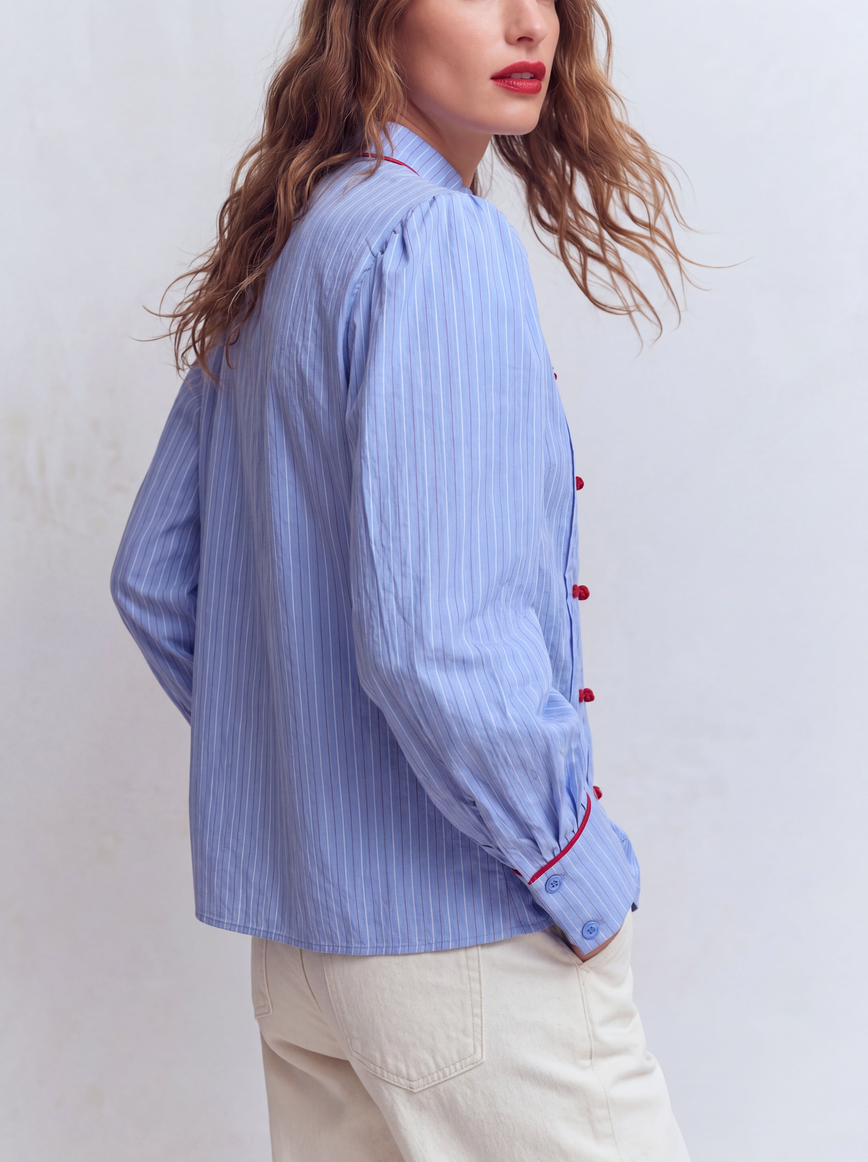 HAKIM YAKA CIZGILI GOMLEK CEKET MAVI