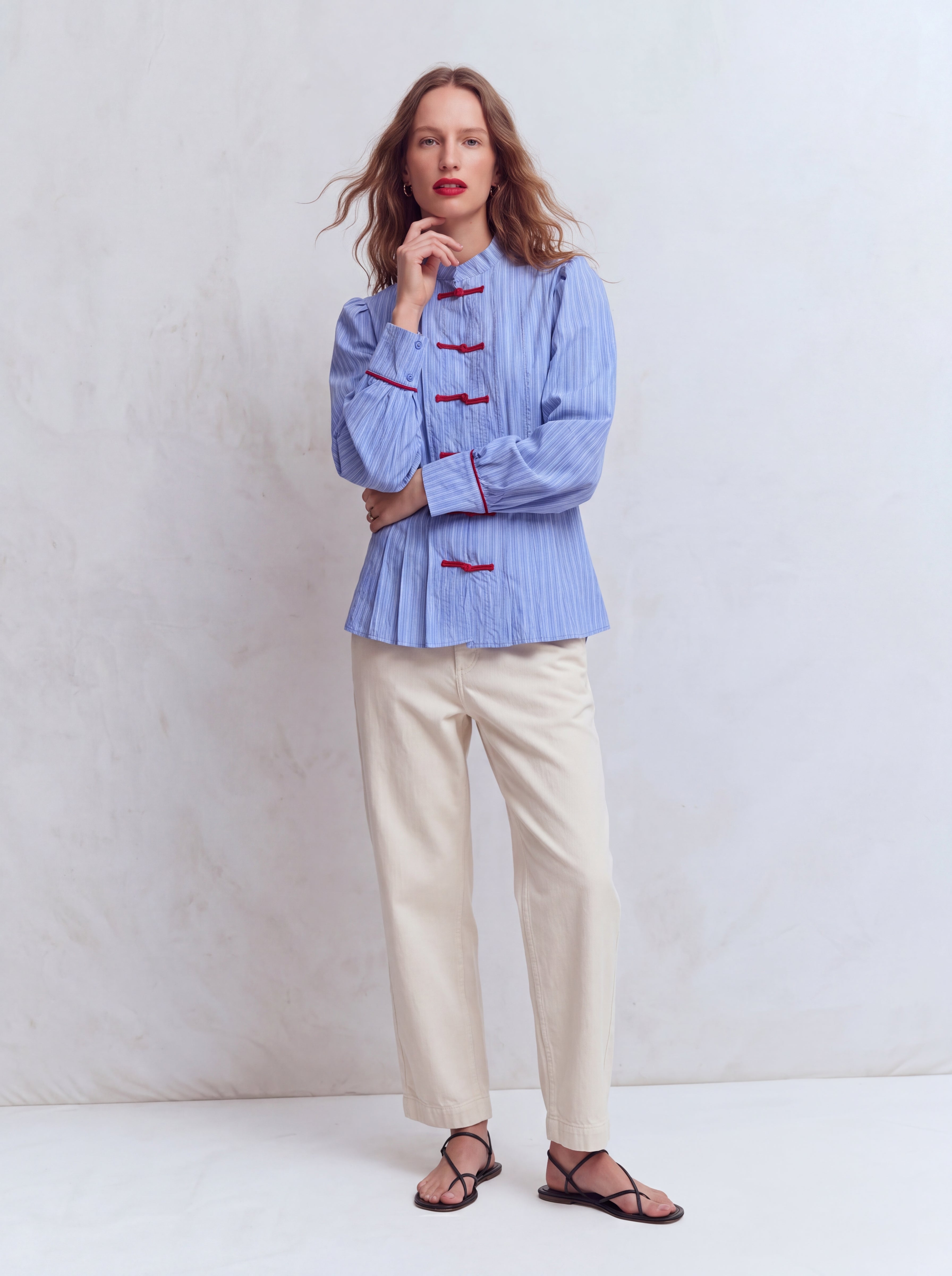 HAKIM YAKA CIZGILI GOMLEK CEKET MAVI