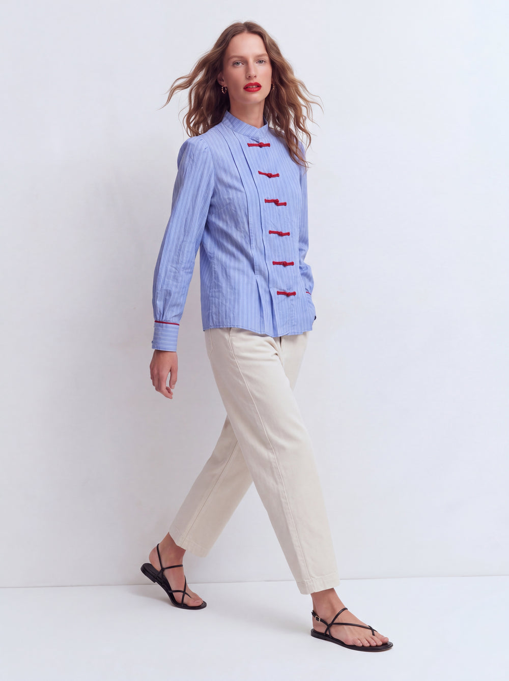 HAKIM YAKA CIZGILI GOMLEK CEKET MAVI