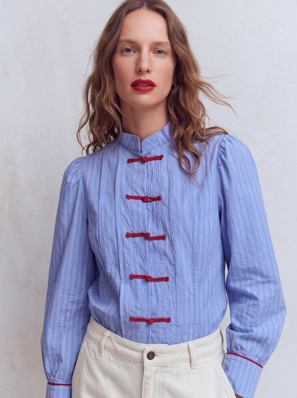 HAKIM YAKA CIZGILI GOMLEK CEKET MAVI