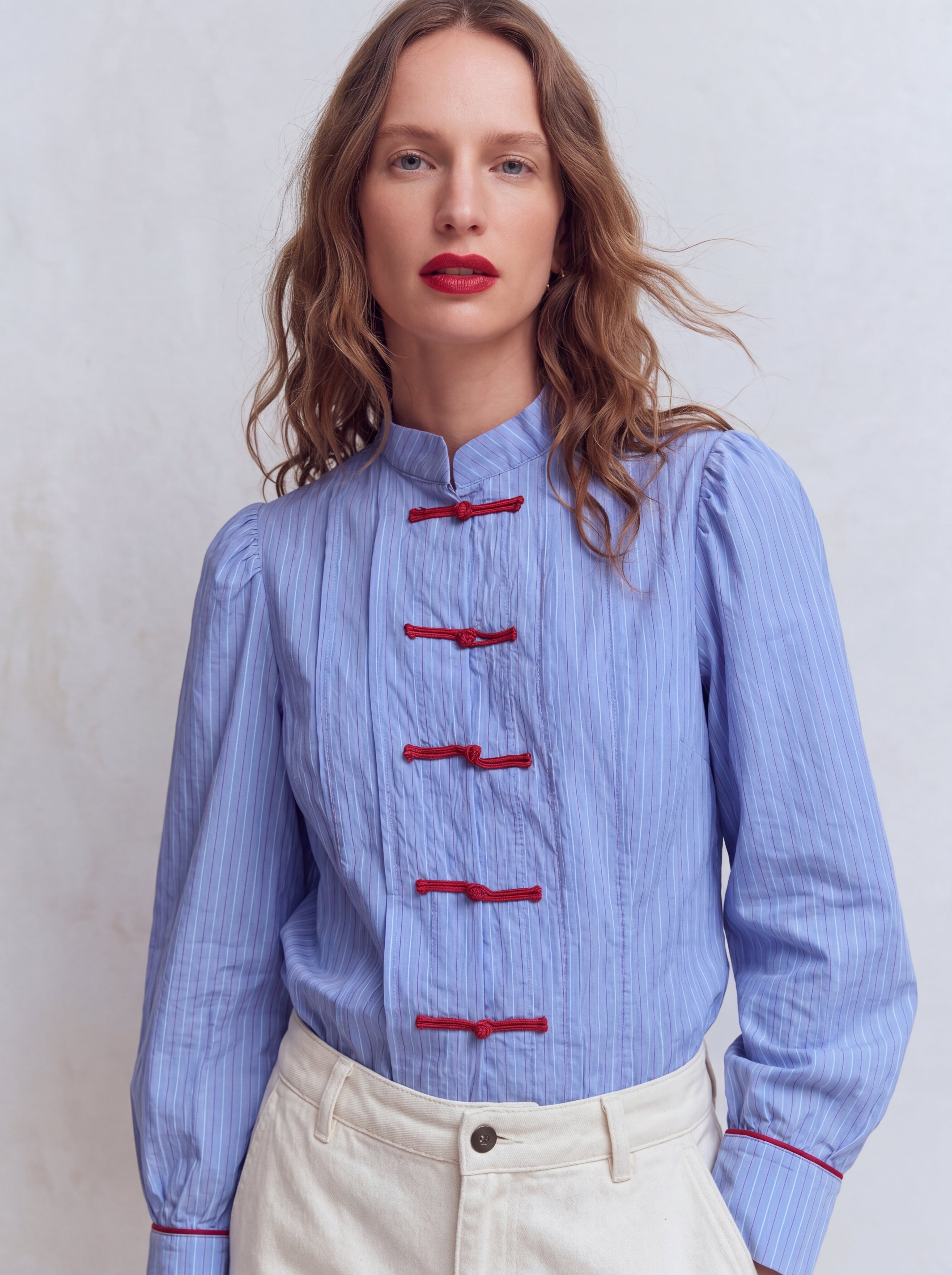 HAKIM YAKA CIZGILI GOMLEK CEKET MAVI