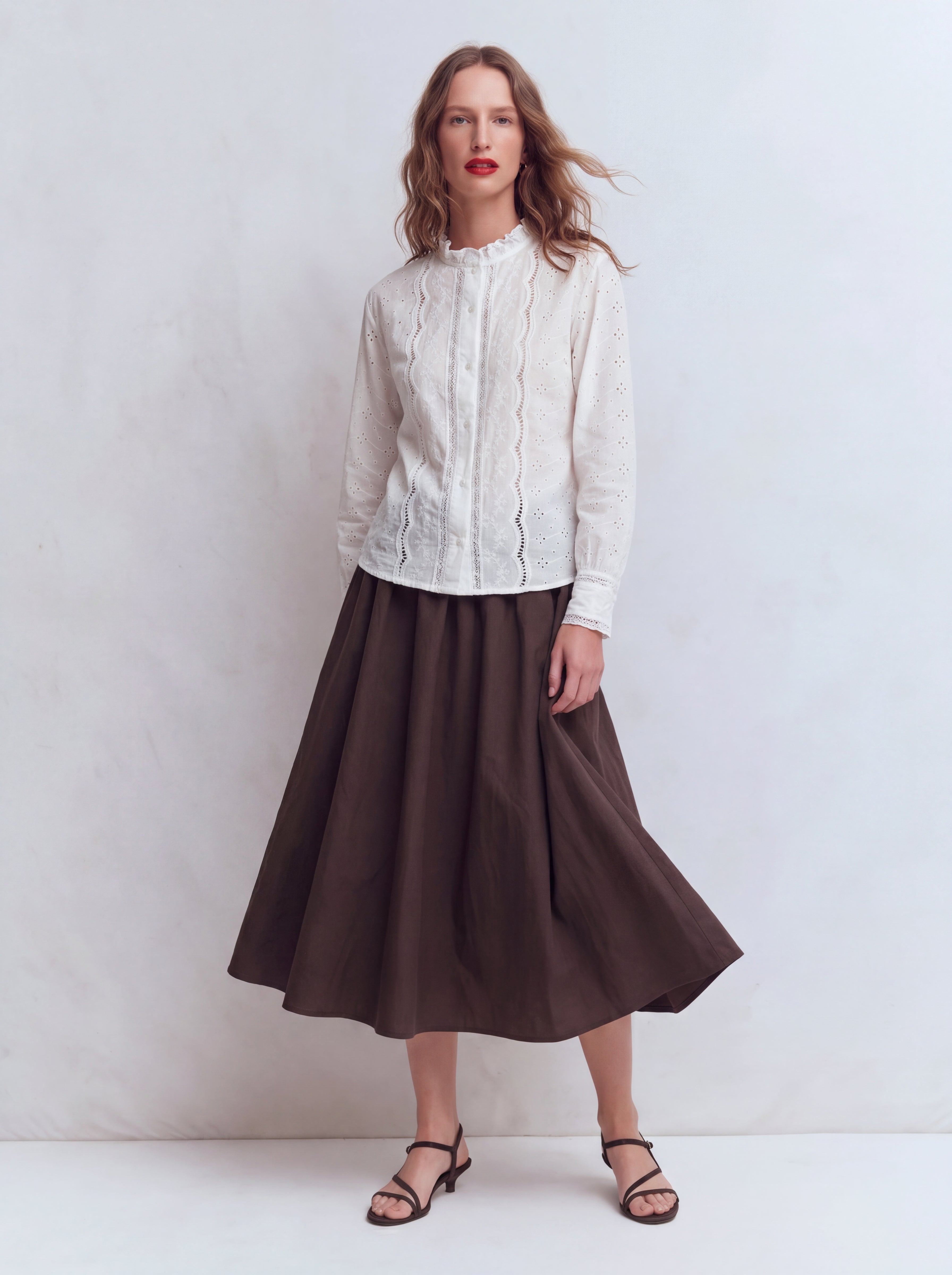 ELASTİK BEL BANTLI MIDI ETEK KAHVE