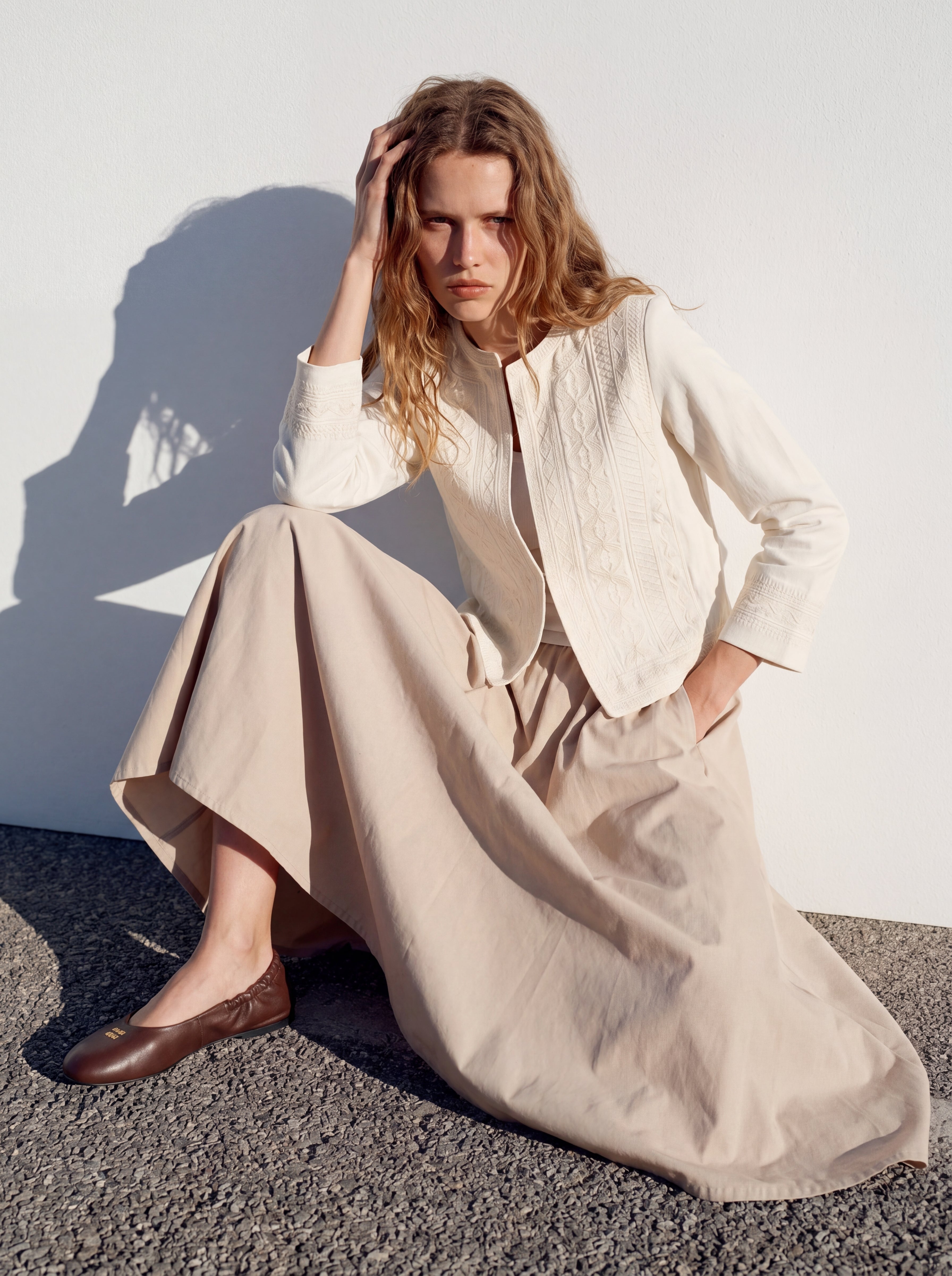 ELASTİK BEL BANTLI MIDI ETEK TAŞ RENGİ