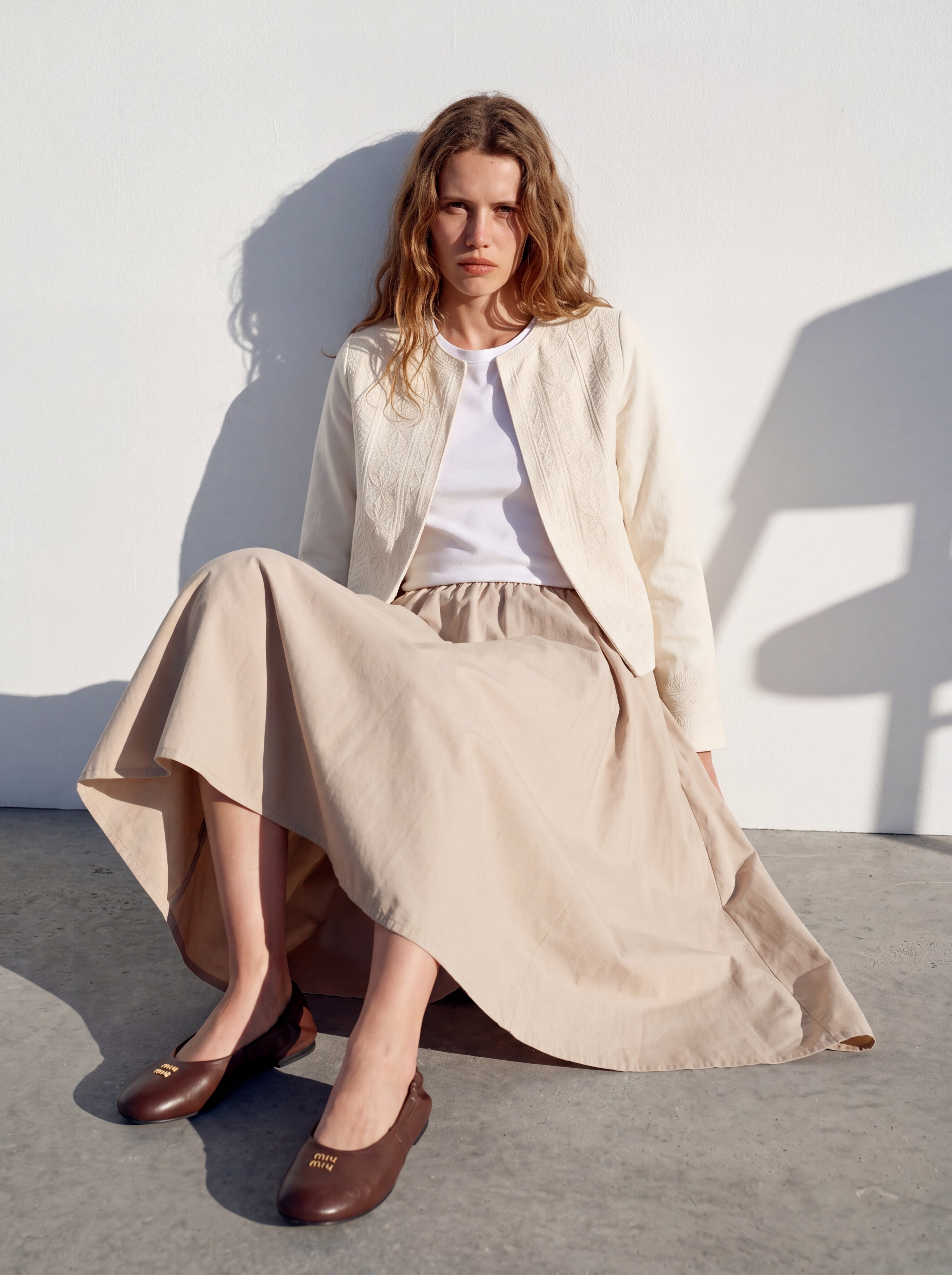 ELASTİK BEL BANTLI MIDI ETEK TAŞ RENGİ