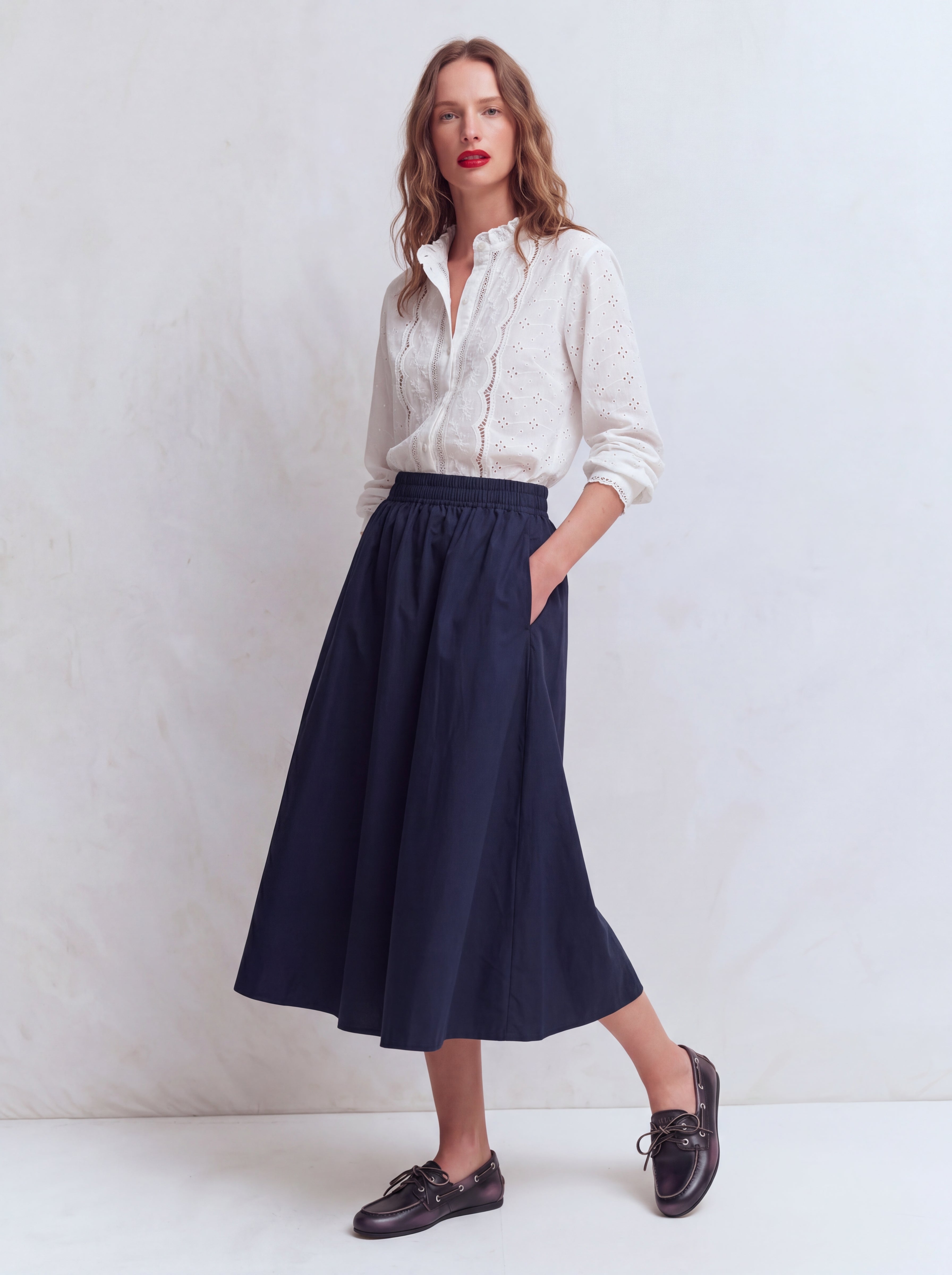 ELASTIK BEL BANTLI MIDI ETEK LACIVERT