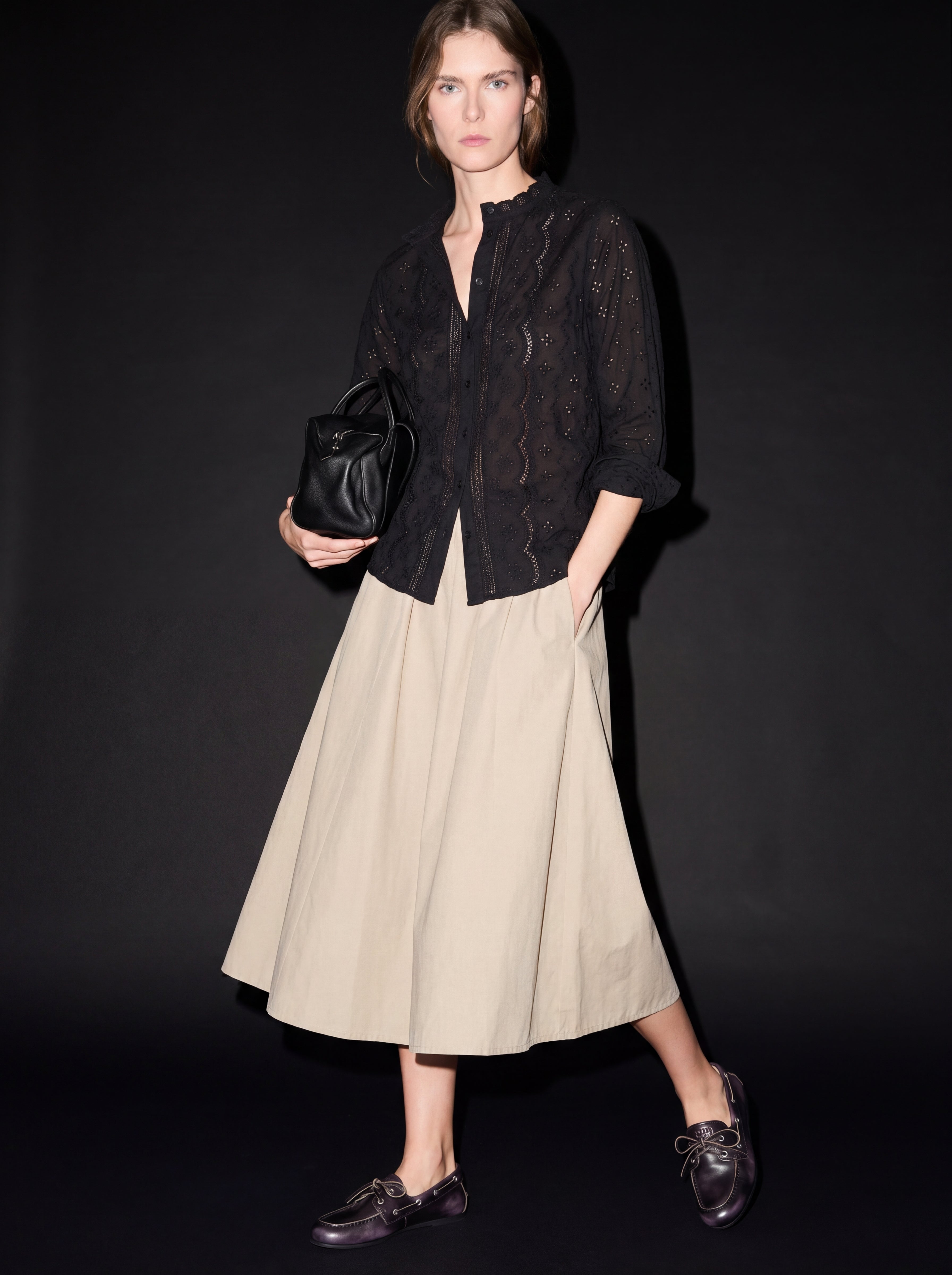 ELASTİK BEL BANTLI MIDI ETEK TAŞ RENGİ