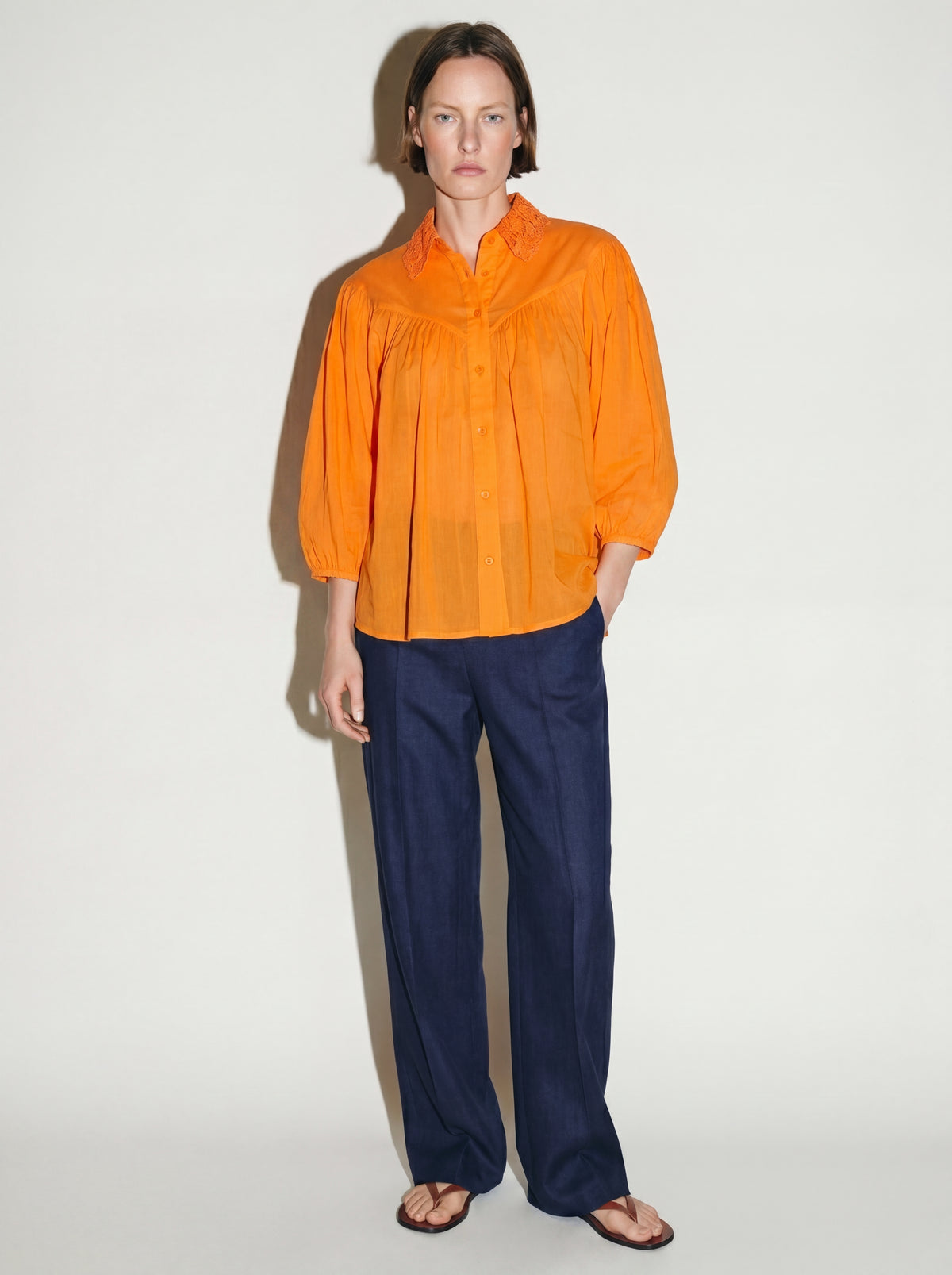 MARGARET DANTEL DETAYLI GOMLEK ORANGE