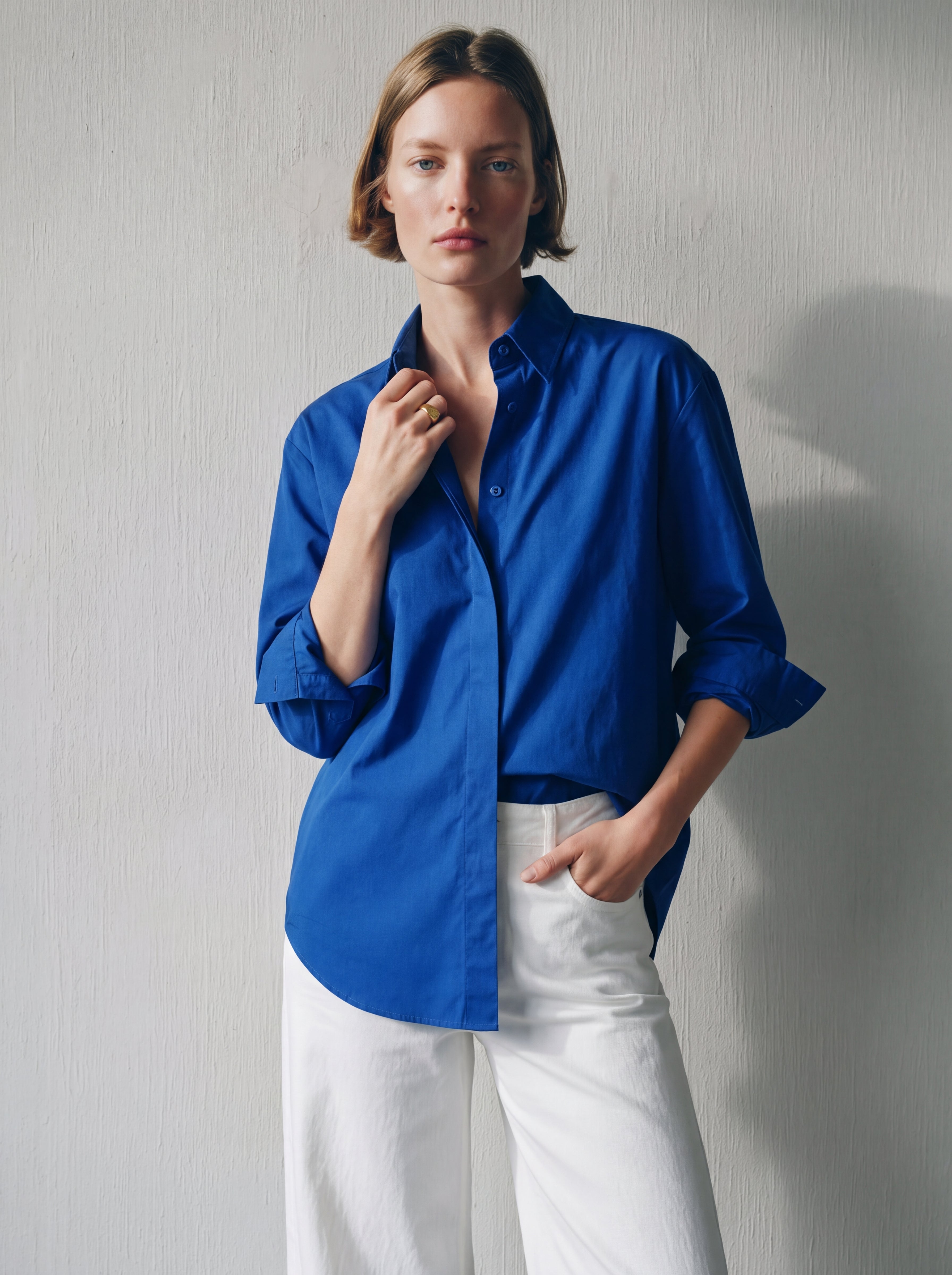 DUGME DETAYLI POPLIN GOMLEK INDIGO