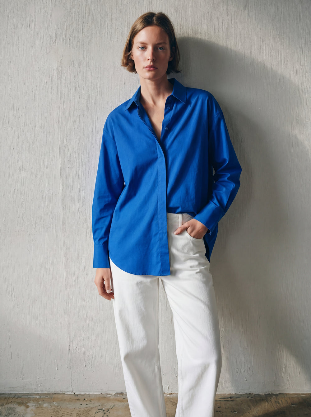 DUGME DETAYLI POPLIN GOMLEK INDIGO