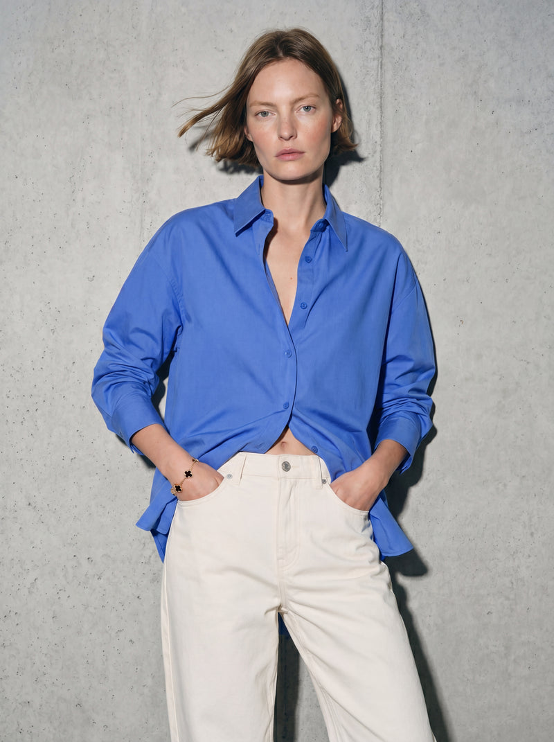 BRITISH POPLIN OVERSIZE GOMLEK MAVI