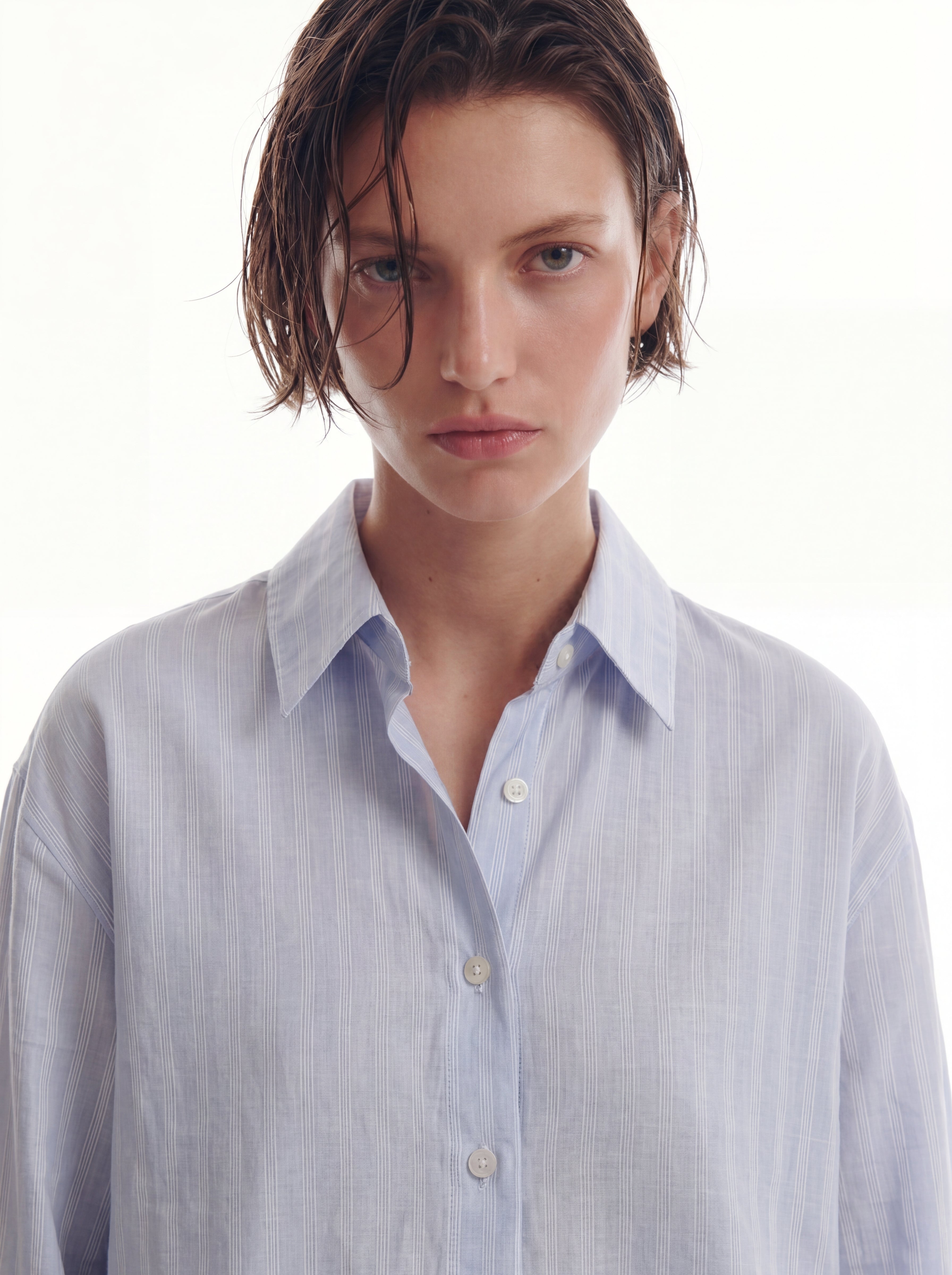 BRITISH POPLIN OVERSIZE CIZGILI GOMLEK MAVI