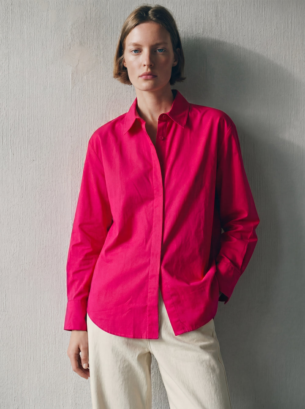 DUGME DETAYLI POPLIN GOMLEK CHERRY