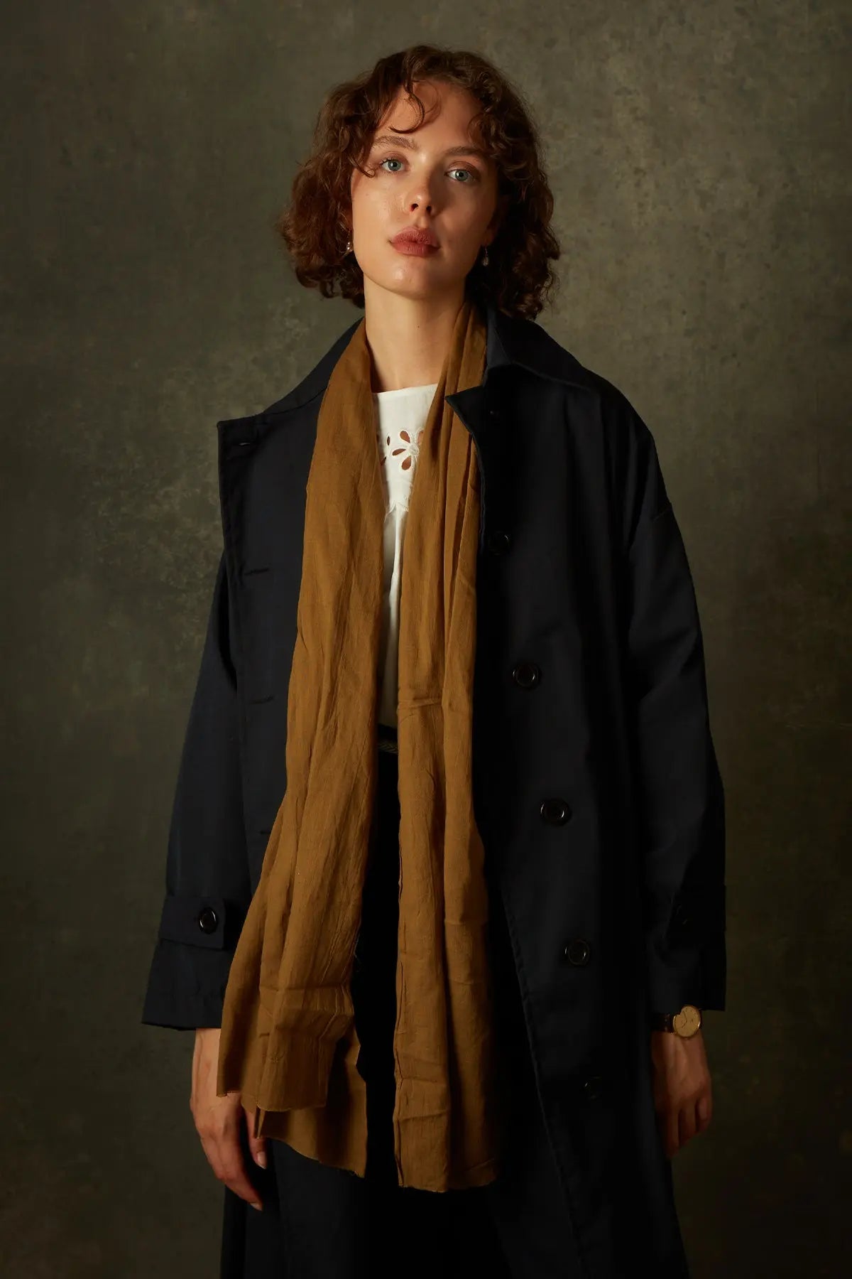 Organik Pamuk El Boyama Koyu Nude Şal HARMONIOUS