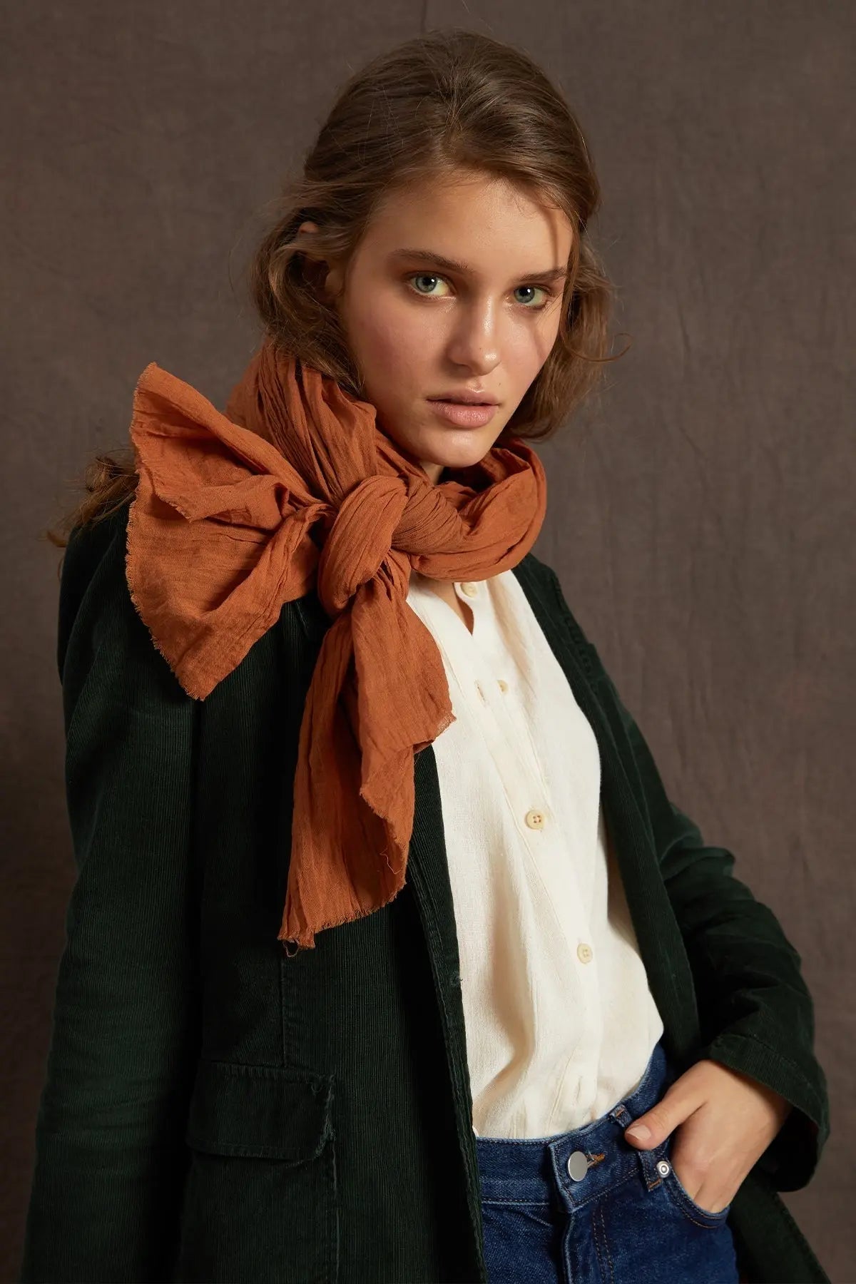 Organik Pamuk El Boyama Şal Otantik Tarçın HARMONIOUS