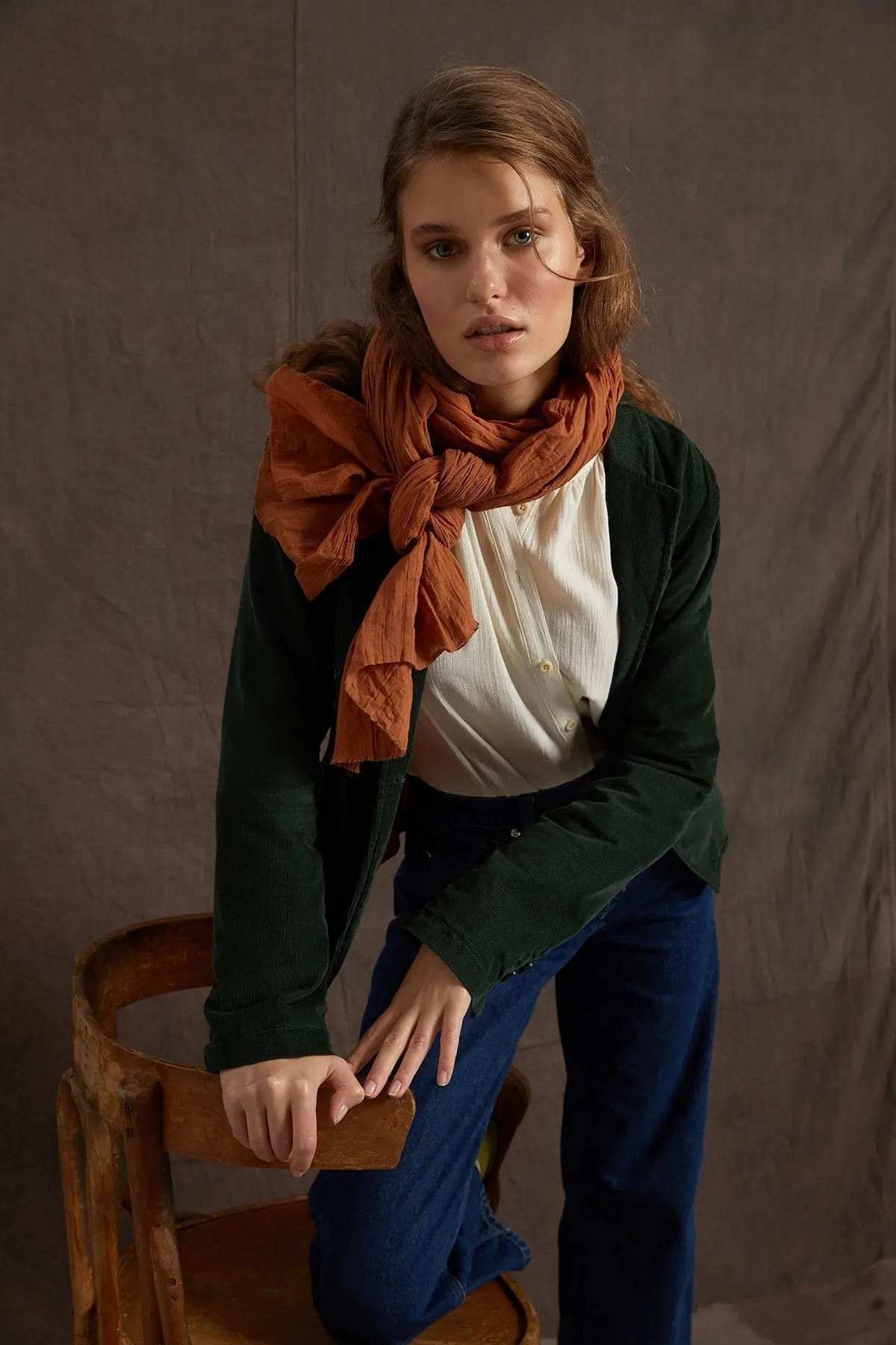 Organik Pamuk El Boyama Şal Otantik Tarçın HARMONIOUS