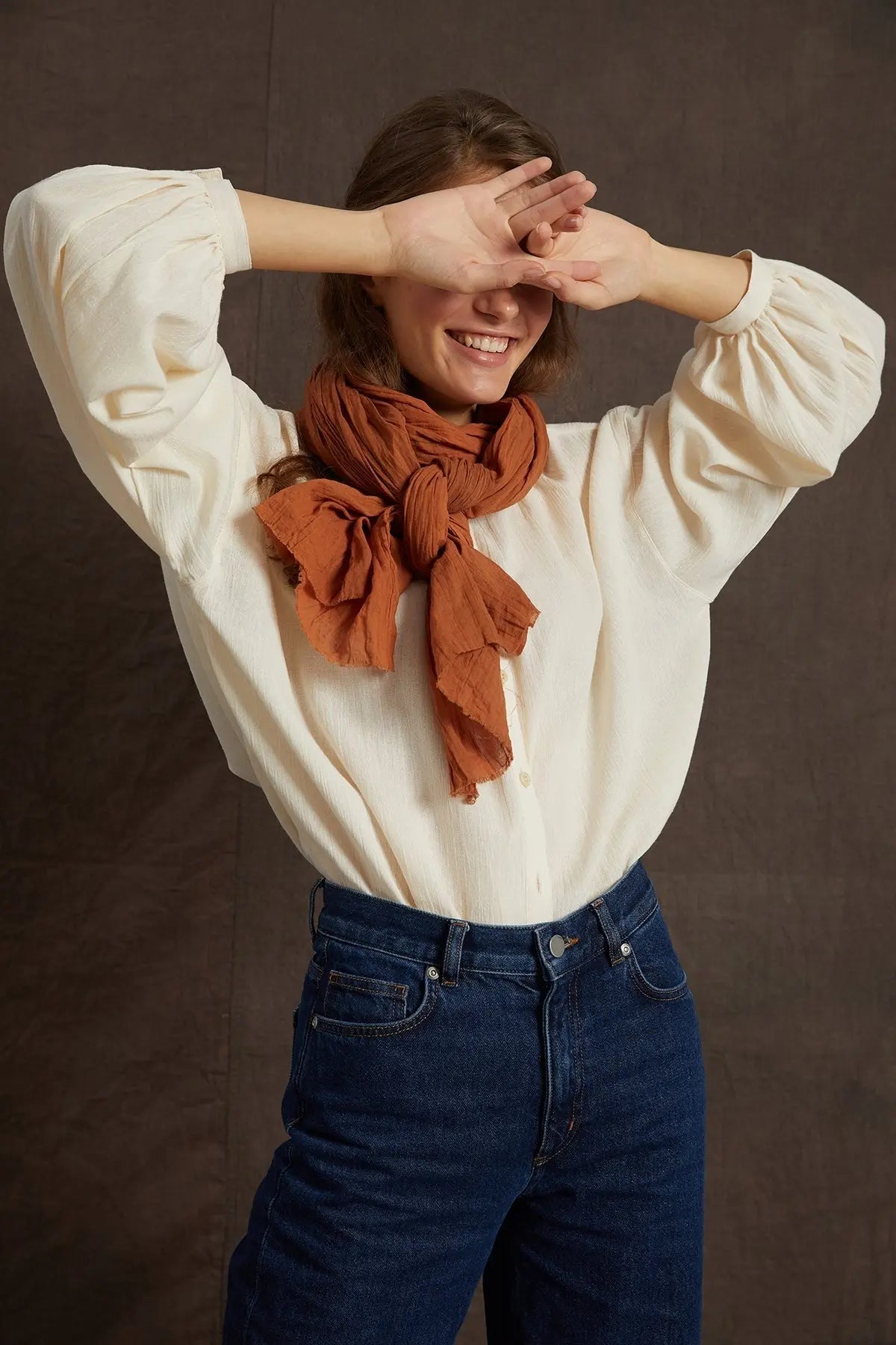 Organik Pamuk El Boyama Şal Otantik Tarçın HARMONIOUS