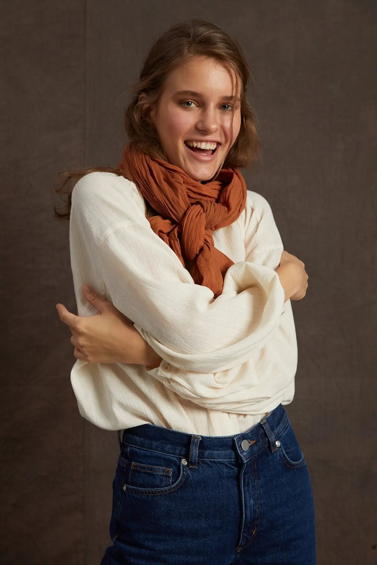 Organik Pamuk El Boyama Şal Otantik Tarçın HARMONIOUS