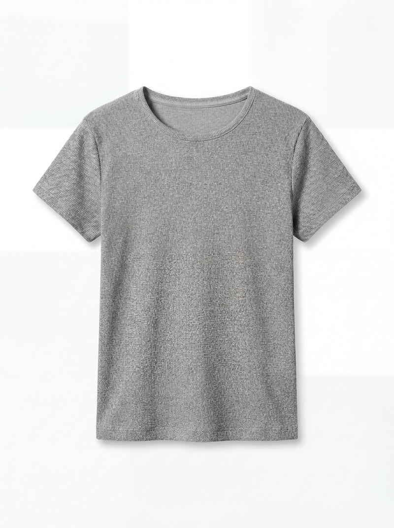 FITILLI KISA KOLLU PAMUK T-SHIRT GRI