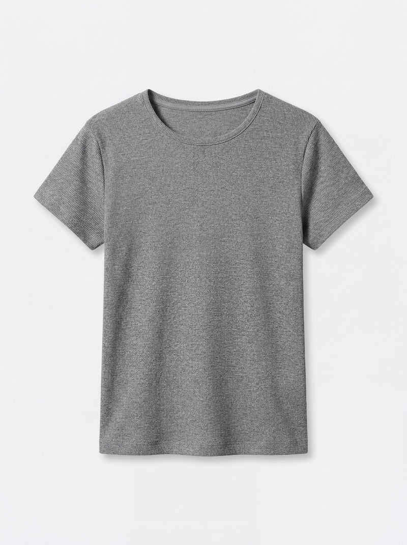 FITILLI KISA KOLLU PAMUK T-SHIRT FUME