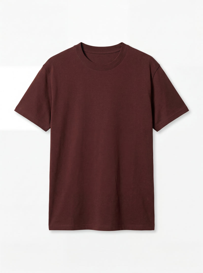 KISA KOLLU PAMUK T-SHIRT KAHVE