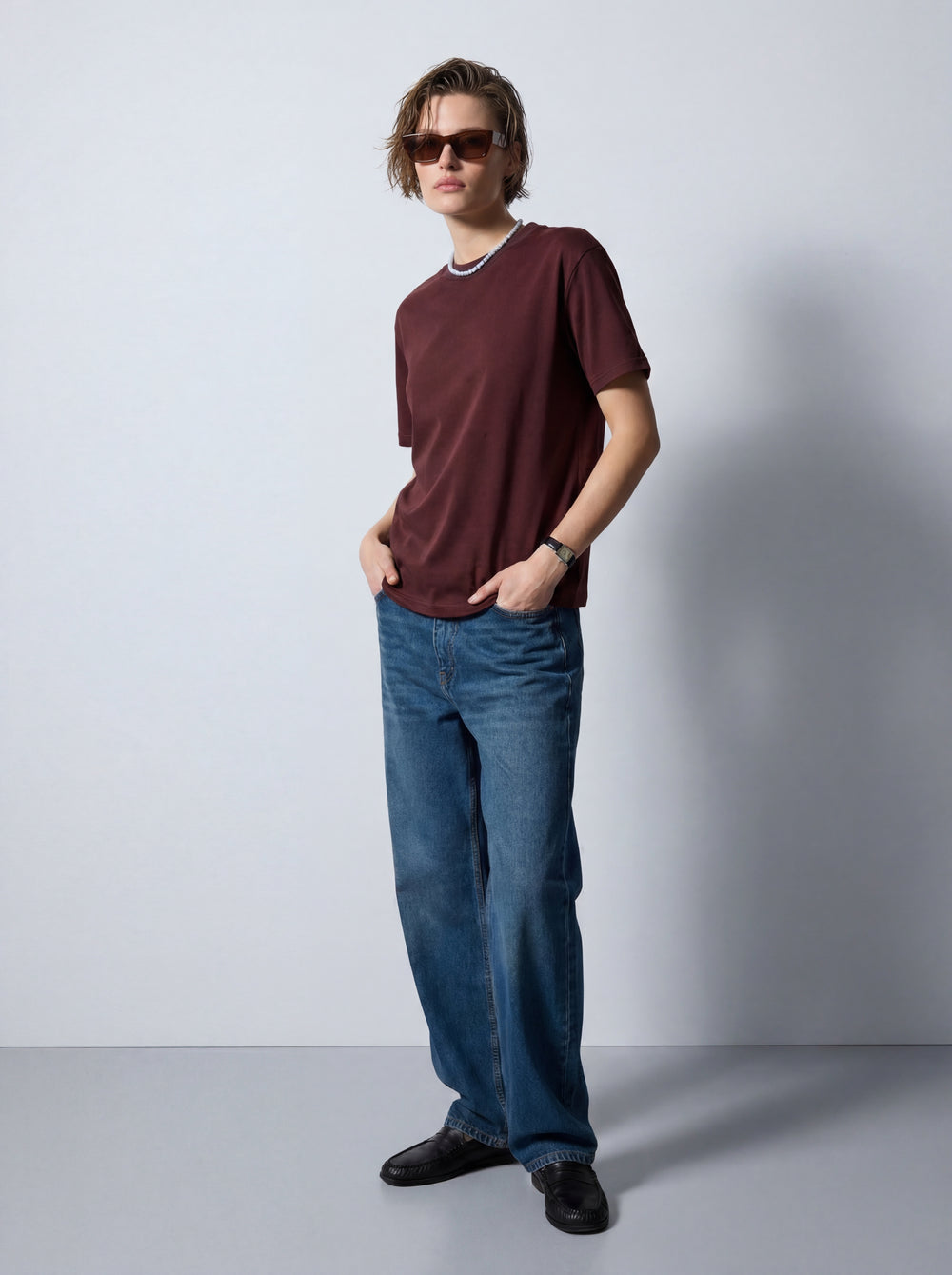 KISA KOLLU PAMUK T-SHIRT KAHVE
