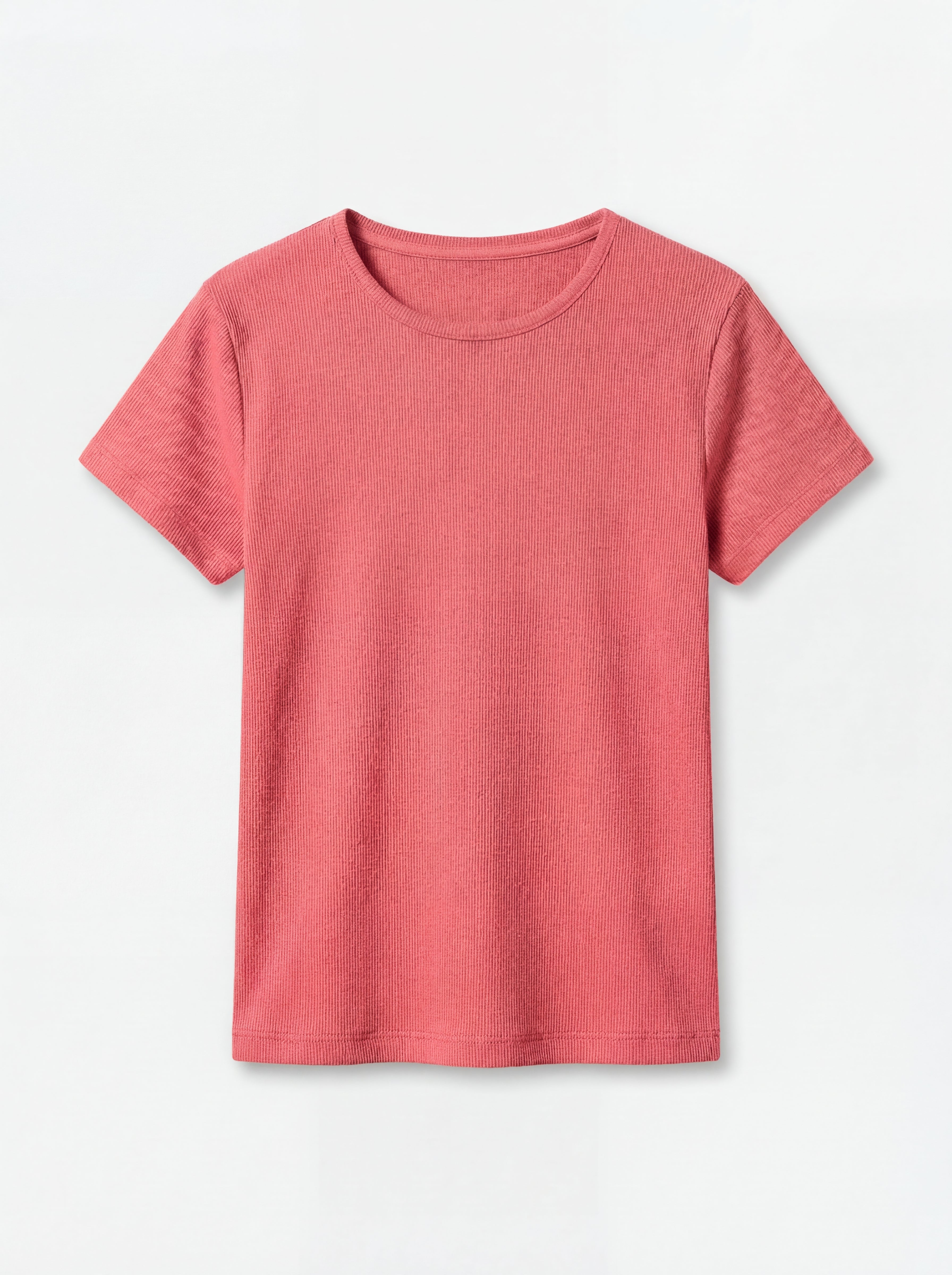 RUBBLED SHORT SLEEVE COTTON T-SHIRT ROUGE