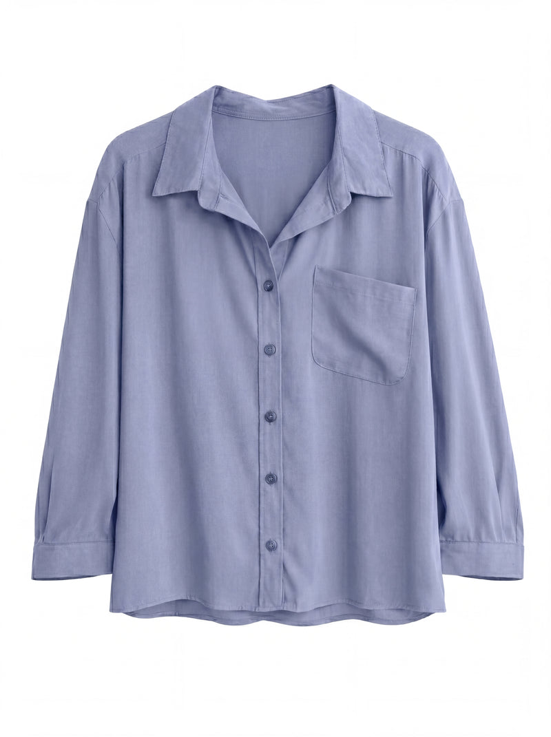 DOKUMLU CEPLI TENCEL GOMLEK GRI