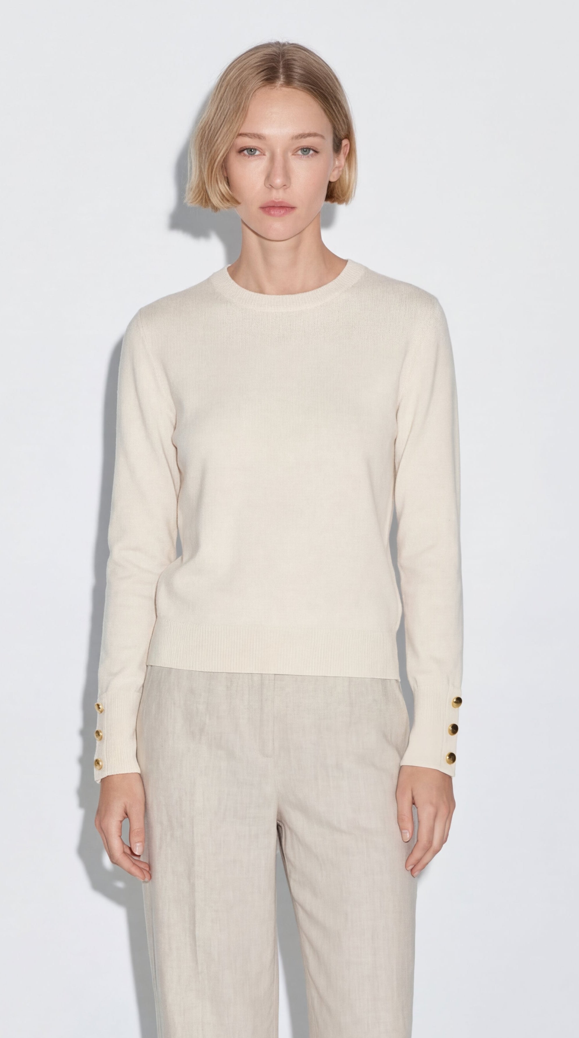 BISIKLET YAKA YUMUSAK DOKULU TRIKO KAZAK EKRU