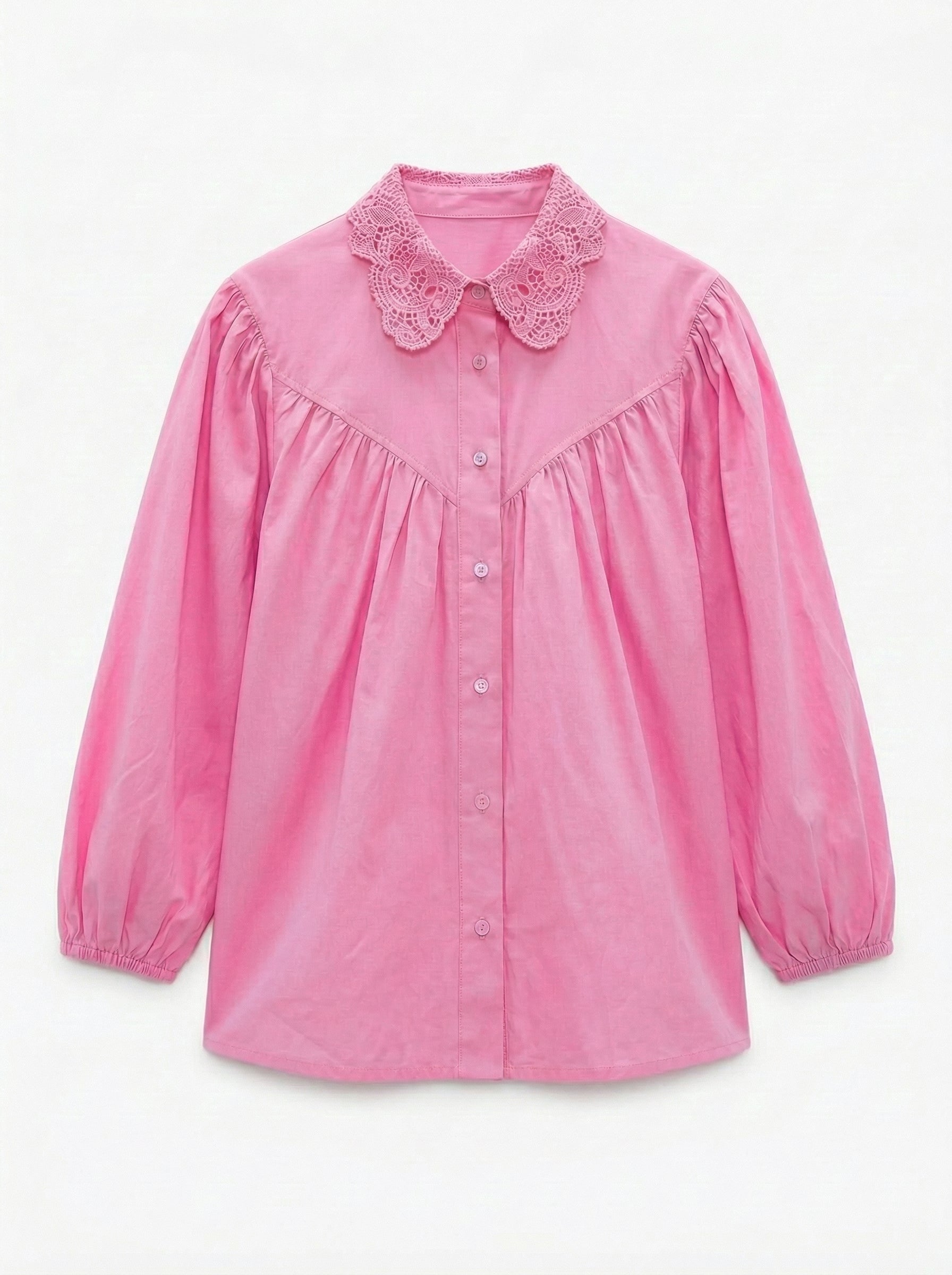 MARGARET DANTEL DETAYLI GOMLEK PEMBE